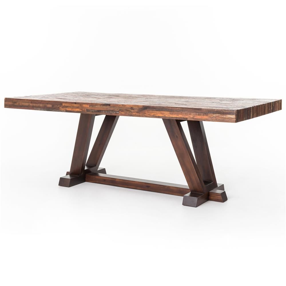 Leanna Rustic Lodge Layered Salvaged Wood Dining Table | Kathy Kuo Home Within Layered Wood Small Square Console Tables (View 20 of 30)