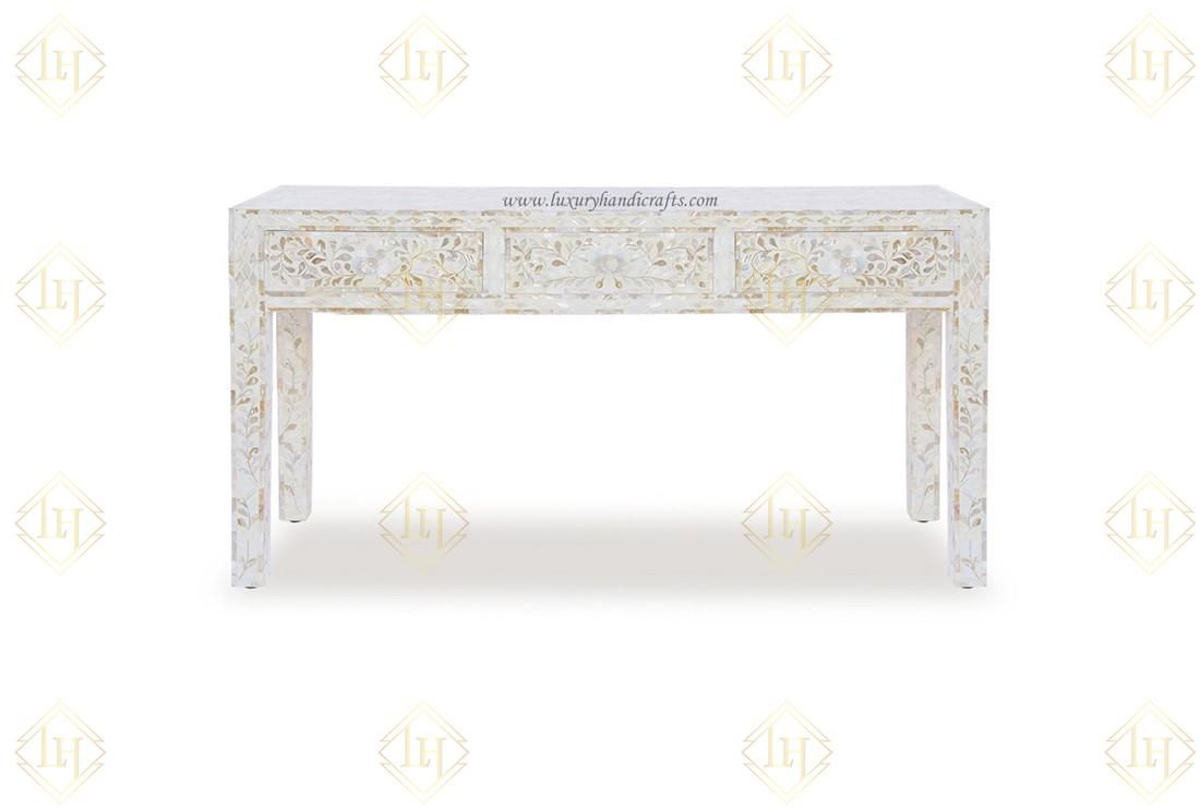 Luxury Handicrafts | White Mother Of Pearl Inlay Floral 3 Drawer Regarding Black And White Inlay Console Tables (View 17 of 30)
