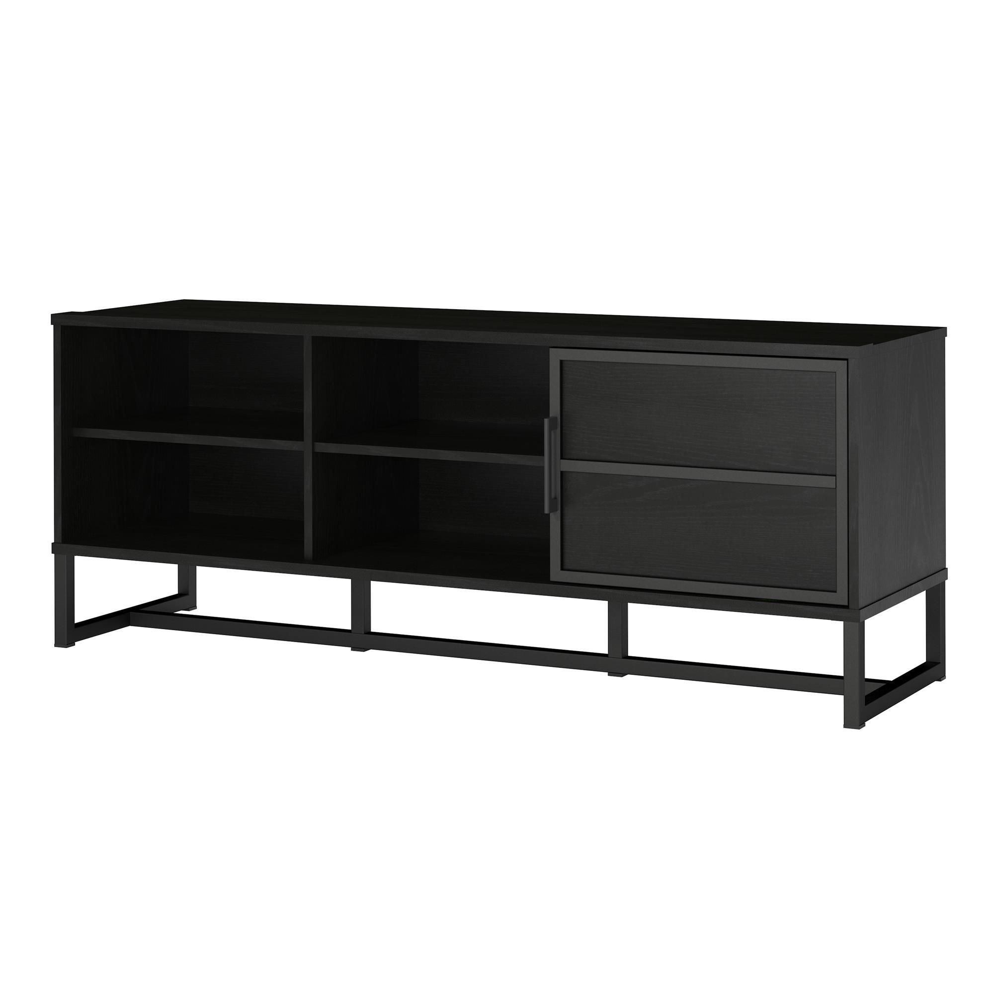 Mainstays 60 Inch Tv Console With Sliding Door, True Black Oak In Century White 60 Inch Tv Stands (View 18 of 30)