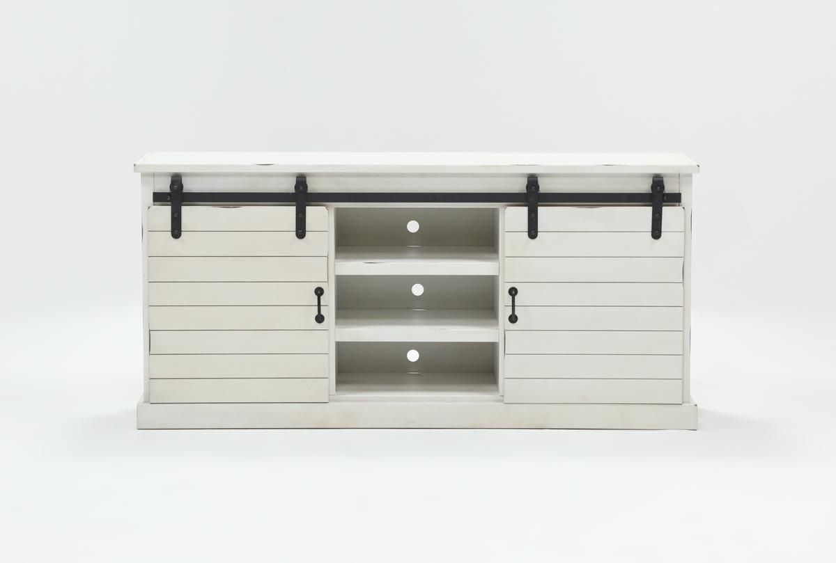Noah Rustic White 66 Inch Tv Stand | Living Spaces For Sinclair White 54 Inch Tv Stands (View 12 of 30)