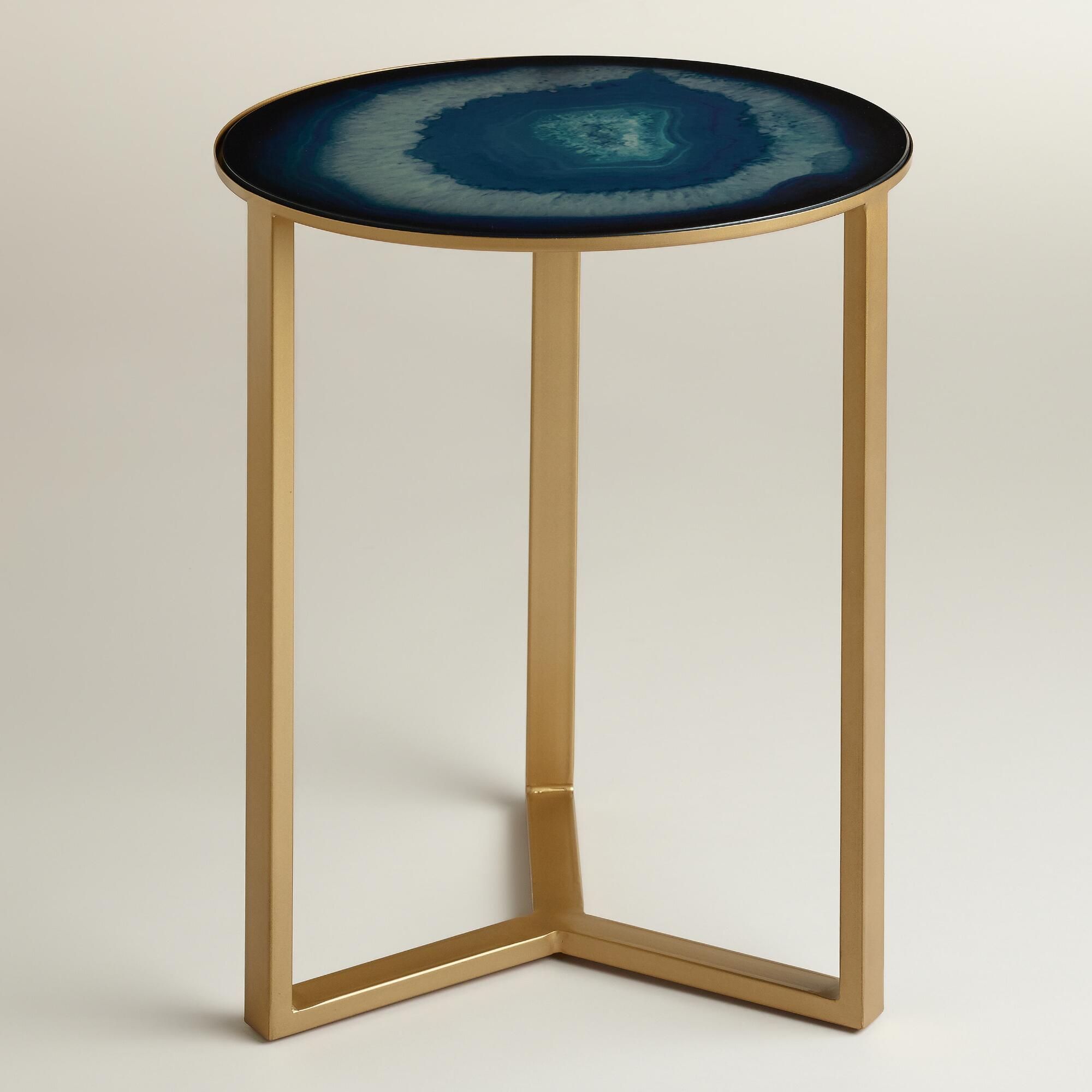 Our Sleek Table Features A Gold Finished Three Legged Metal Frame Regarding Mix Agate Metal Frame Console Tables (Photo 1 of 30)