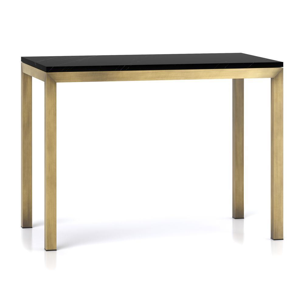 Parsons Black Marble Top/ Brass Base 48x28 High Dining Table For Parsons White Marble Top & Brass Base 48x16 Console Tables (Photo 4 of 30)