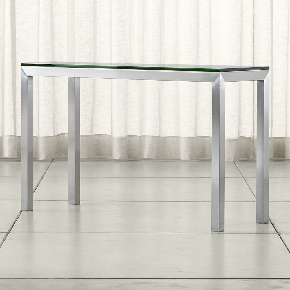 Parsons Clear Glass Top/ Stainless Steel Base 48x16 Console For Parsons Clear Glass Top &amp; Brass Base 48x16 Console Tables (View 6 of 30)