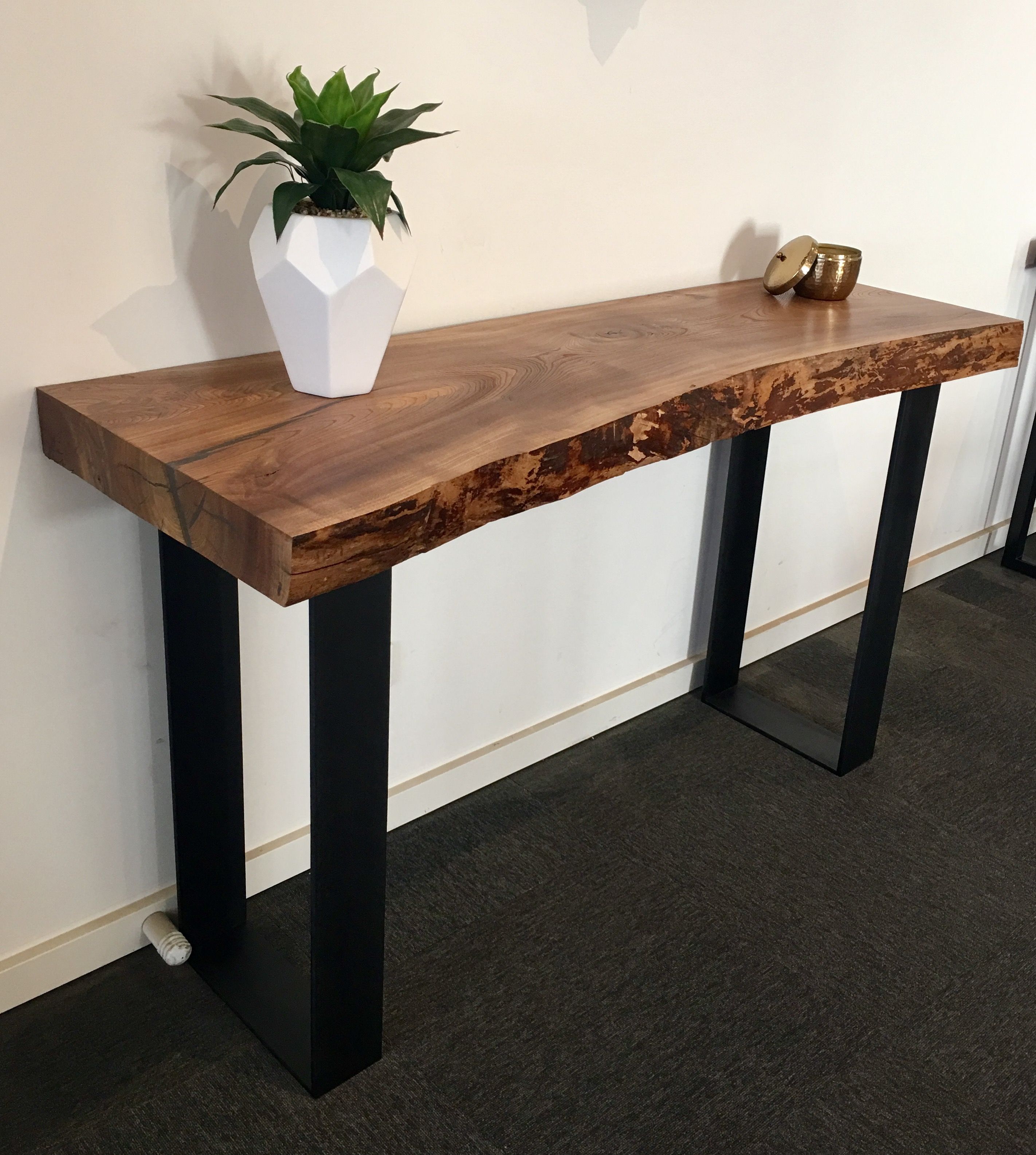 Recycled Elm Slab Hall Table With Black Flat Bar Metal Legs | Tables Regarding Yukon Natural Console Tables (View 8 of 30)