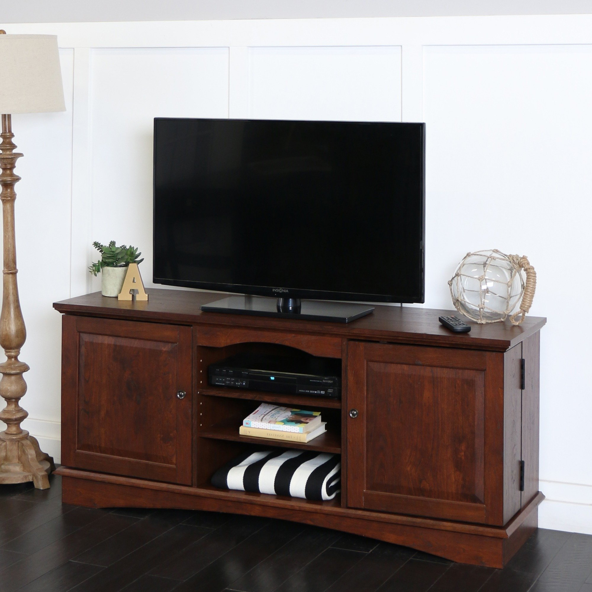 Shop 57" Tv Stand Console – Traditional Brown – 57 X 16 X 25h – Free Regarding Century Sky 60 Inch Tv Stands (Photo 1 of 30)