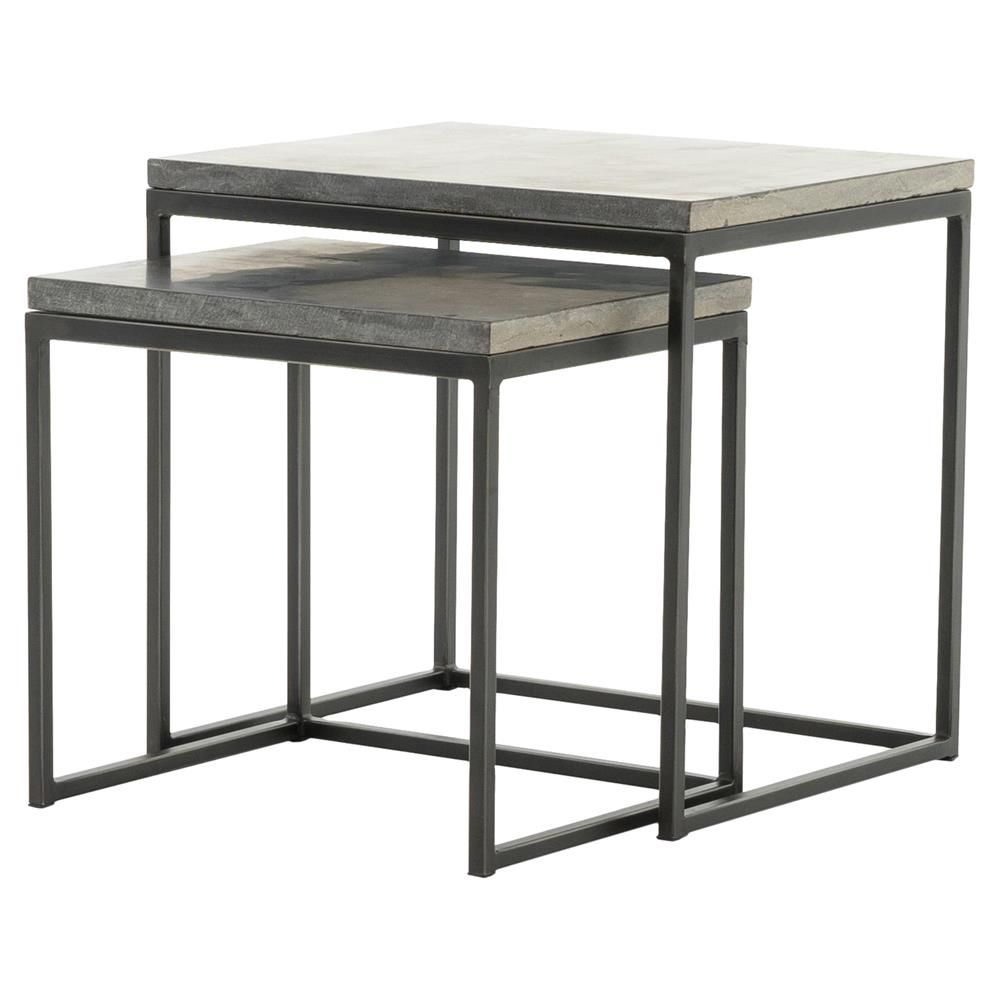 Shuler Industrial Loft Iron Bluestone Nesting End Tables | Kathy Kuo In Bluestone Console Tables (View 18 of 30)