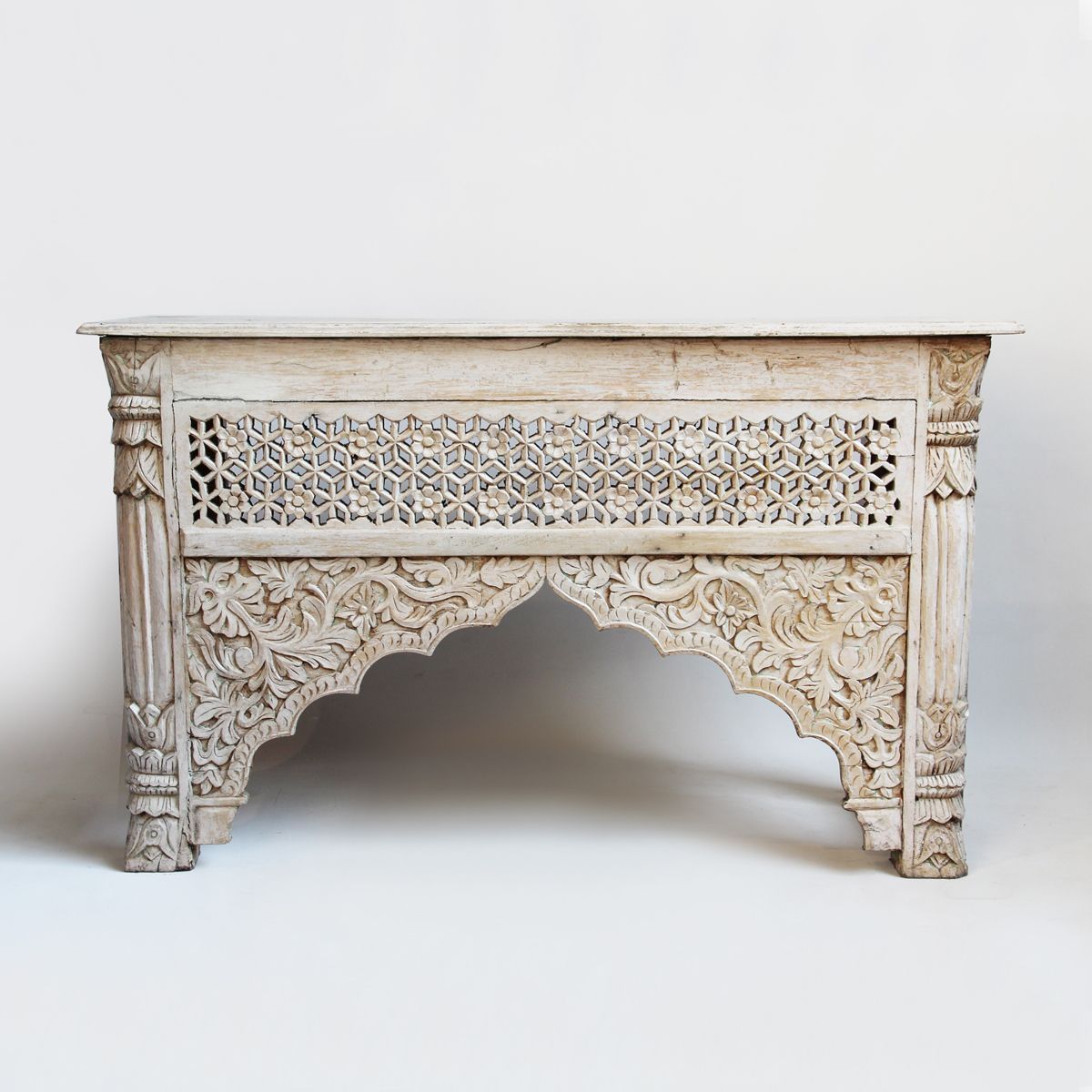 White Wash Carved Wood Architectural Console Table (View 1 of 30)