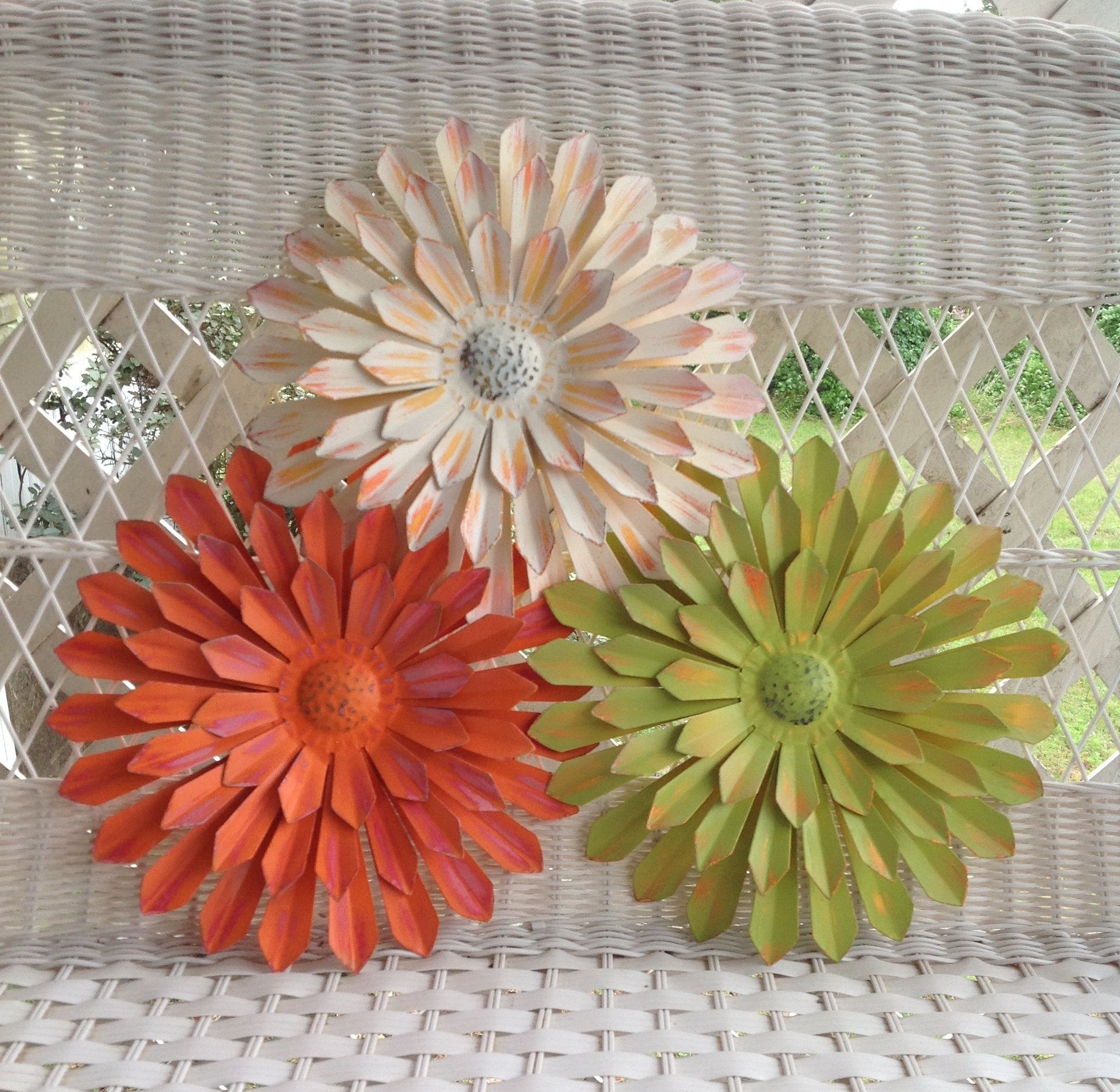 12" Metal Flower Wall & Fence Decor – White/orange/green Within Metal Flower Wall Decor (set Of 3) (Photo 5 of 30)