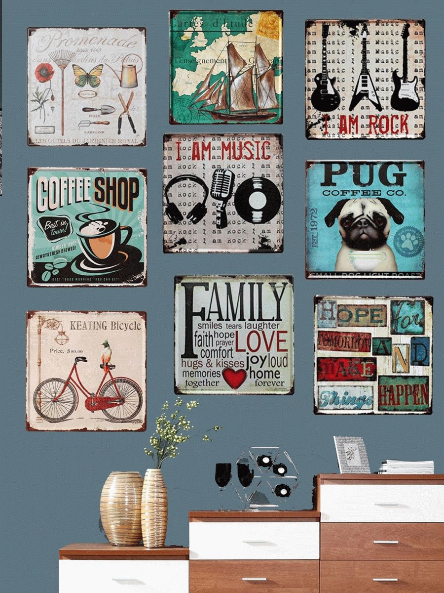 1pc Decorative Signs Metal Wall Painting Vintage Wall Decoration Art Home  Decor For Casual Country Eat Here Retro Wall Decor (Photo 18 of 30)