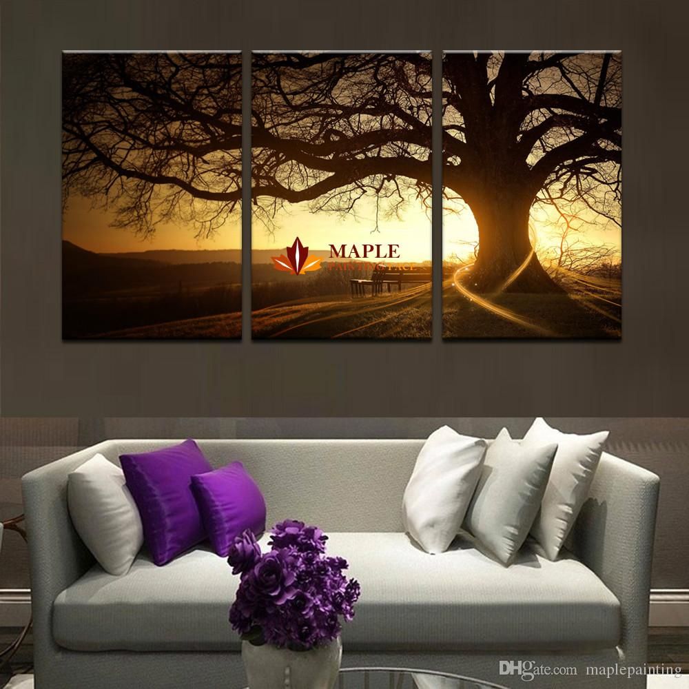 3 Piece(no Frame) Hot Sell Tree Sunset Dusk Landscape Modern Home Wall  Decor Canvas Picture Art Hd Print Painting Set Of 5 Each Canvas Arts Intended For 4 Piece Wall Decor Sets (View 28 of 30)