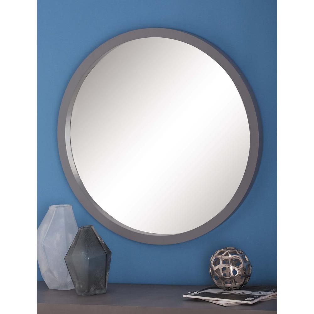 32 In. Modern Round Framed Wall Mirror In Black Throughout Lidya Frameless Beveled Wall Mirrors (Photo 16 of 30)