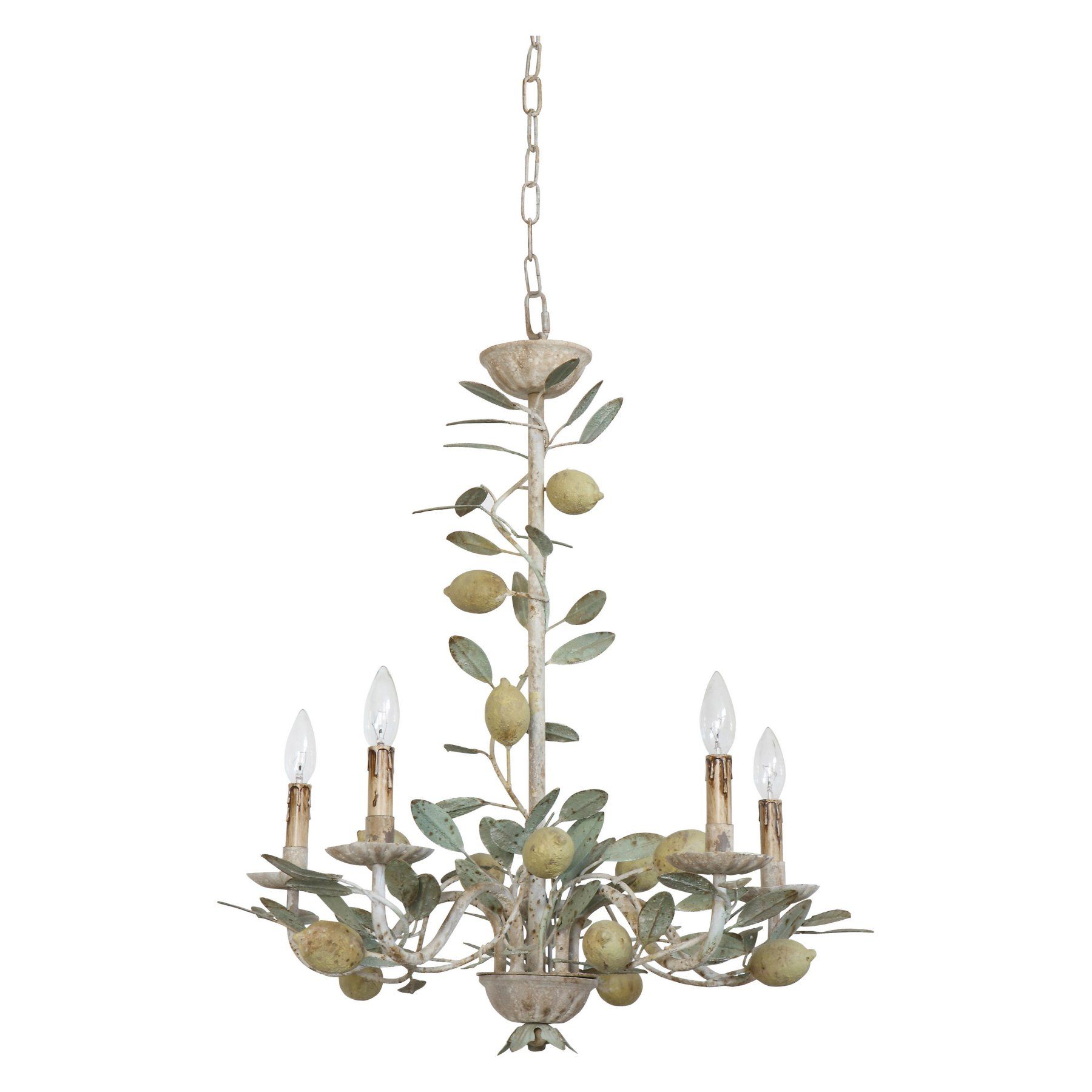3r Studios Metal Leaf & Lemons Chandelier With 5 Lights Throughout Florentina 5 Light Candle Style Chandeliers (View 29 of 30)