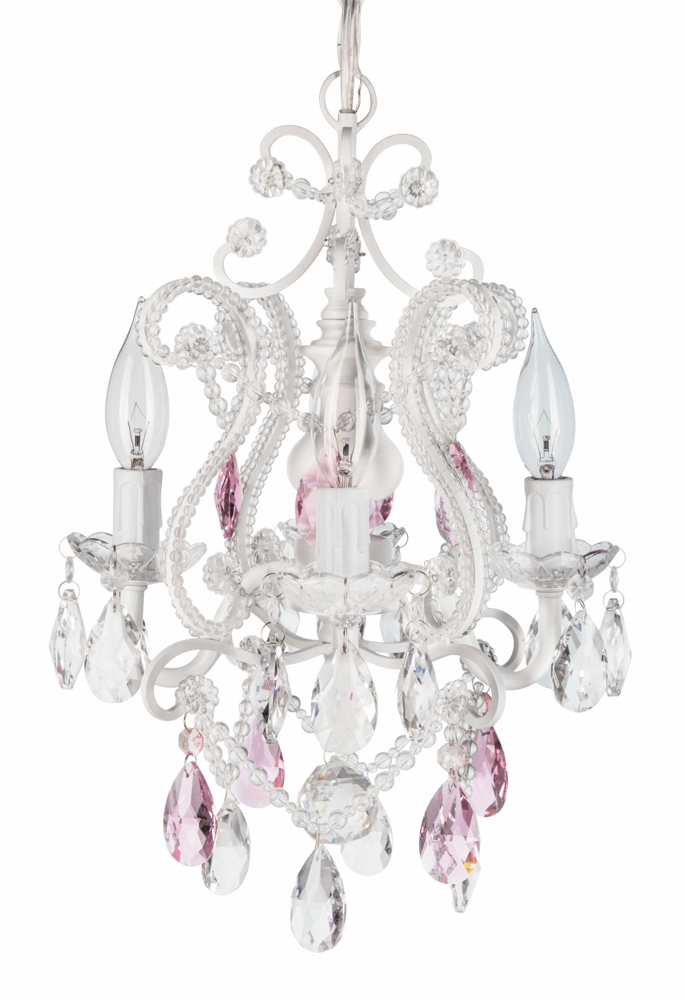 4 Light Mini Crystal Beaded Plug In Chandelier (white W Inside Aldora 4 Light Candle Style Chandeliers (View 25 of 30)
