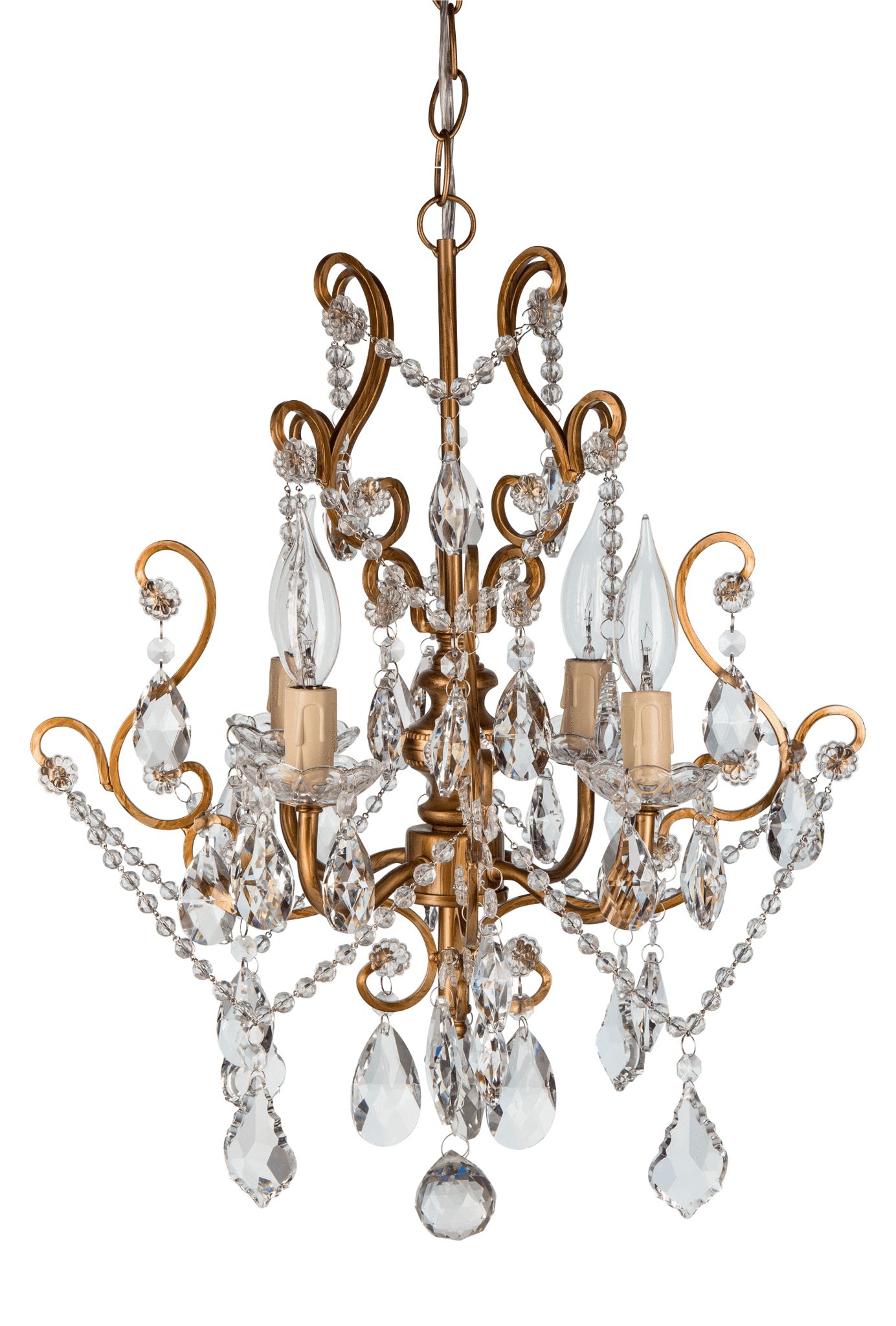4 Light Vintage Crystal Plug In Chandelier (gold) | Amalfi Regarding Blanchette 5 Light Candle Style Chandeliers (Photo 16 of 30)
