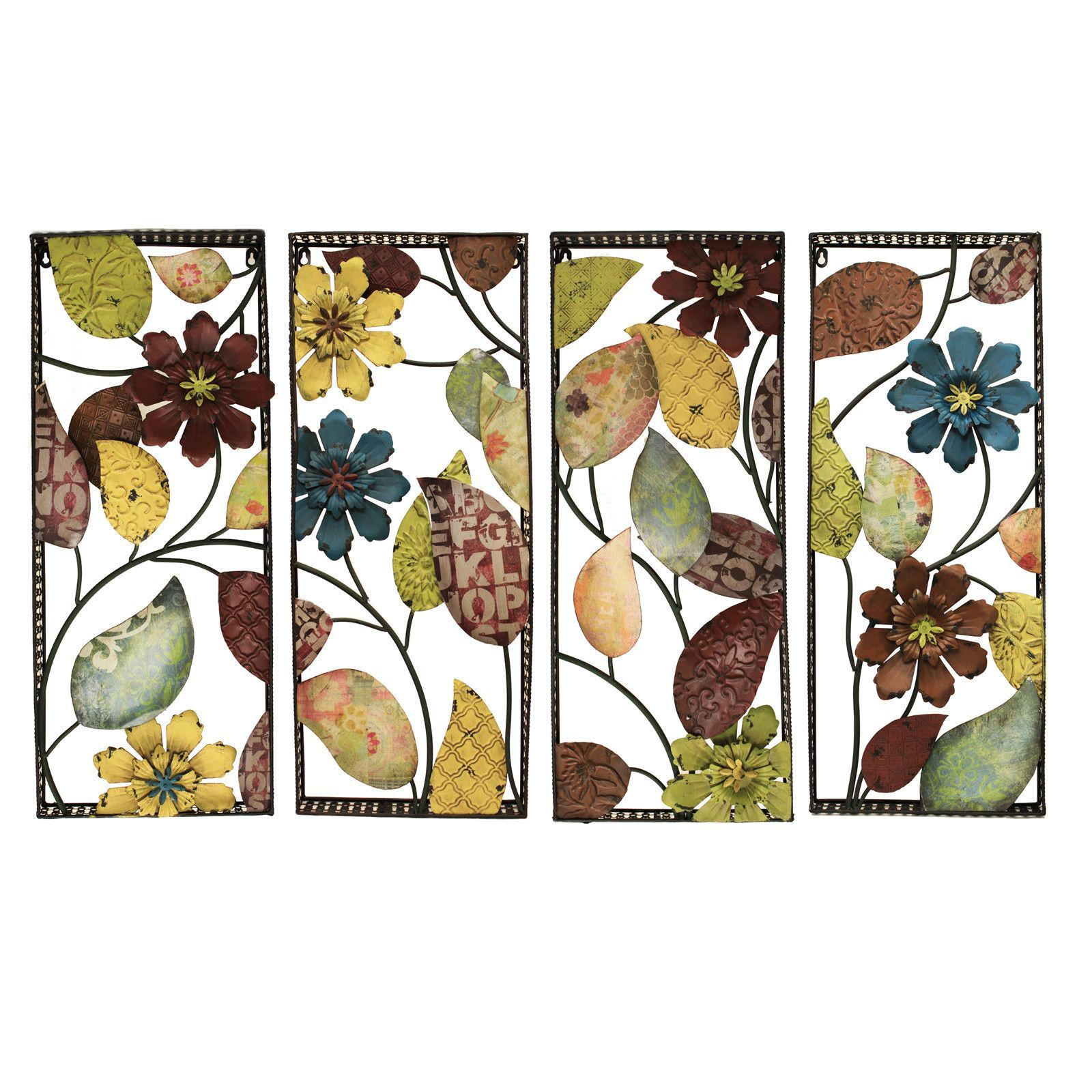 4 Piece Urban Designs Pop Art Flowers Wall Décor Set Throughout 4 Piece Metal Wall Decor Sets (Photo 1 of 30)