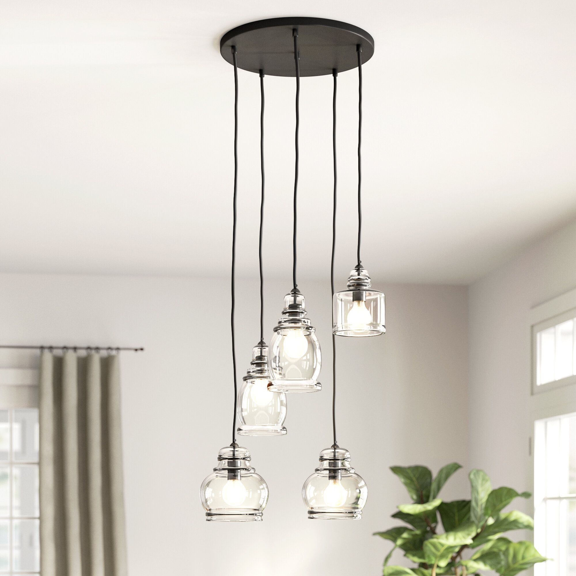 5 Light Cluster Bell Pendant Within Ariel 3 Light Kitchen Island Dome Pendants (View 11 of 30)