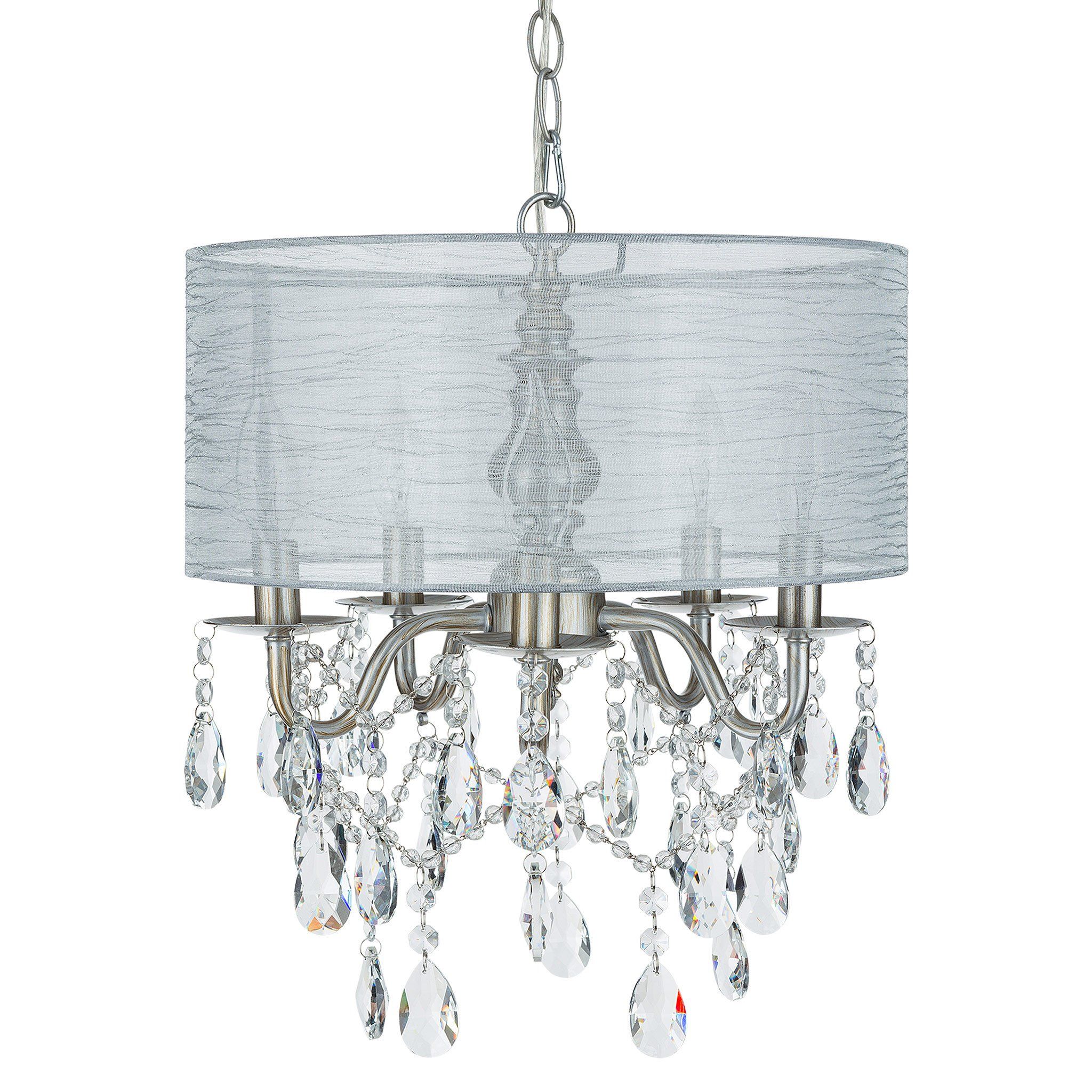 5 Light Crystal Plug In Chandelier With Cylinder Shade Throughout Lindsey 4 Light Drum Chandeliers (View 8 of 30)