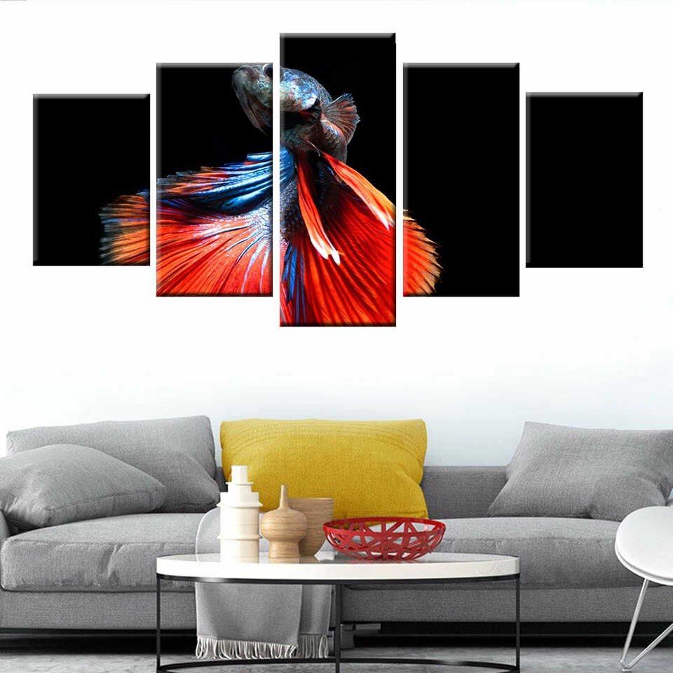5 Panel Wall Art Canvas Painting Horsetail Fish Animal Abstract Art Print  Nordic Poster Painting Baby Children Room Decoration Inside Abstract Bar And Panel Wall Decor (View 13 of 30)