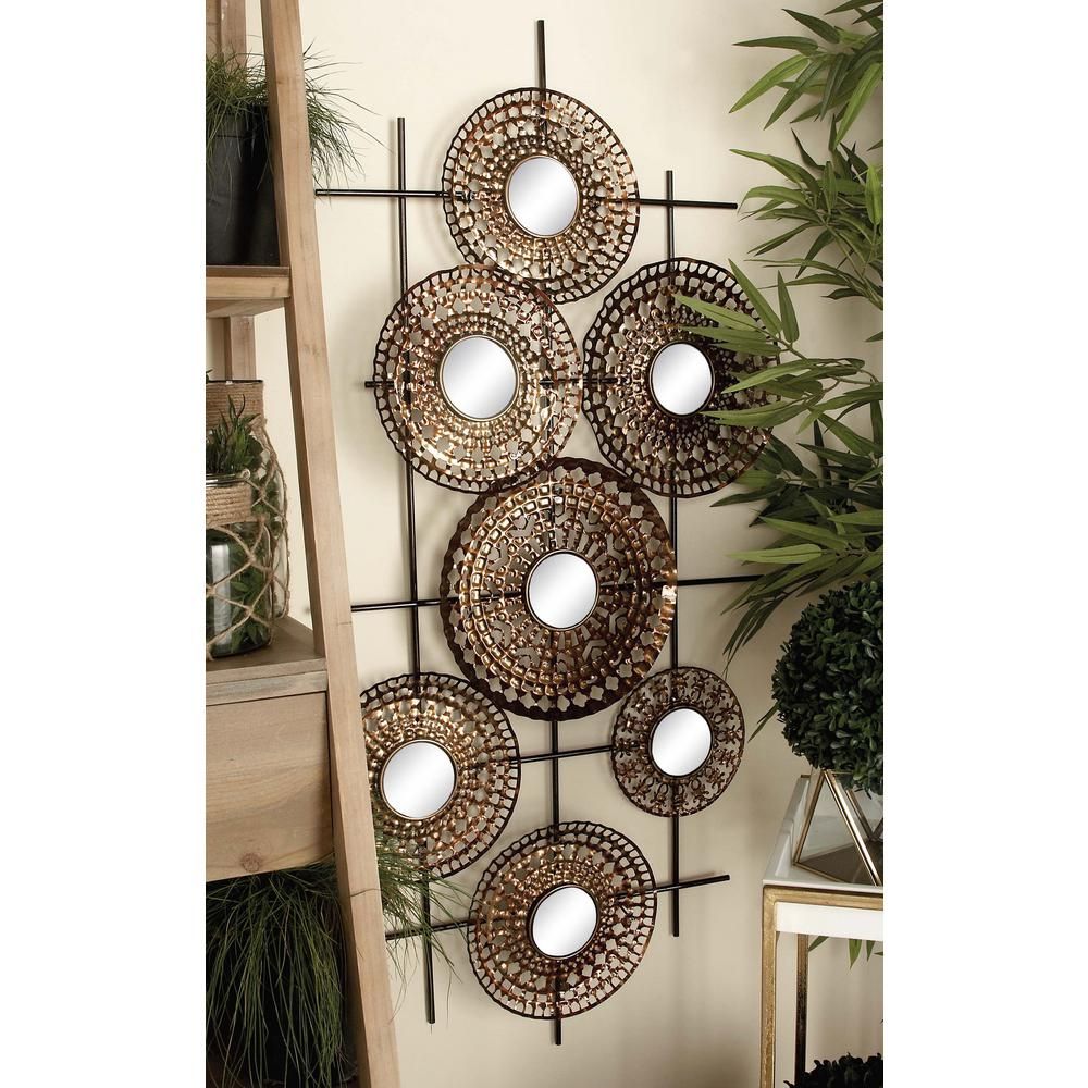 51 In. X 25 In. Modern Distressed Iron Medallions And Mirrors Wall Decor Within Medallion Accent Mirrors (Photo 25 of 30)