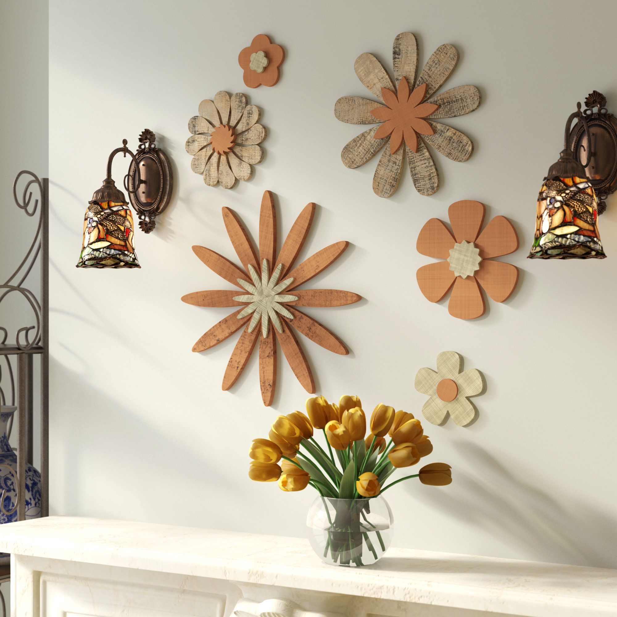 6 Piece Wooden Flower Wall Décor Set In Flower Wall Decor (View 24 of 30)