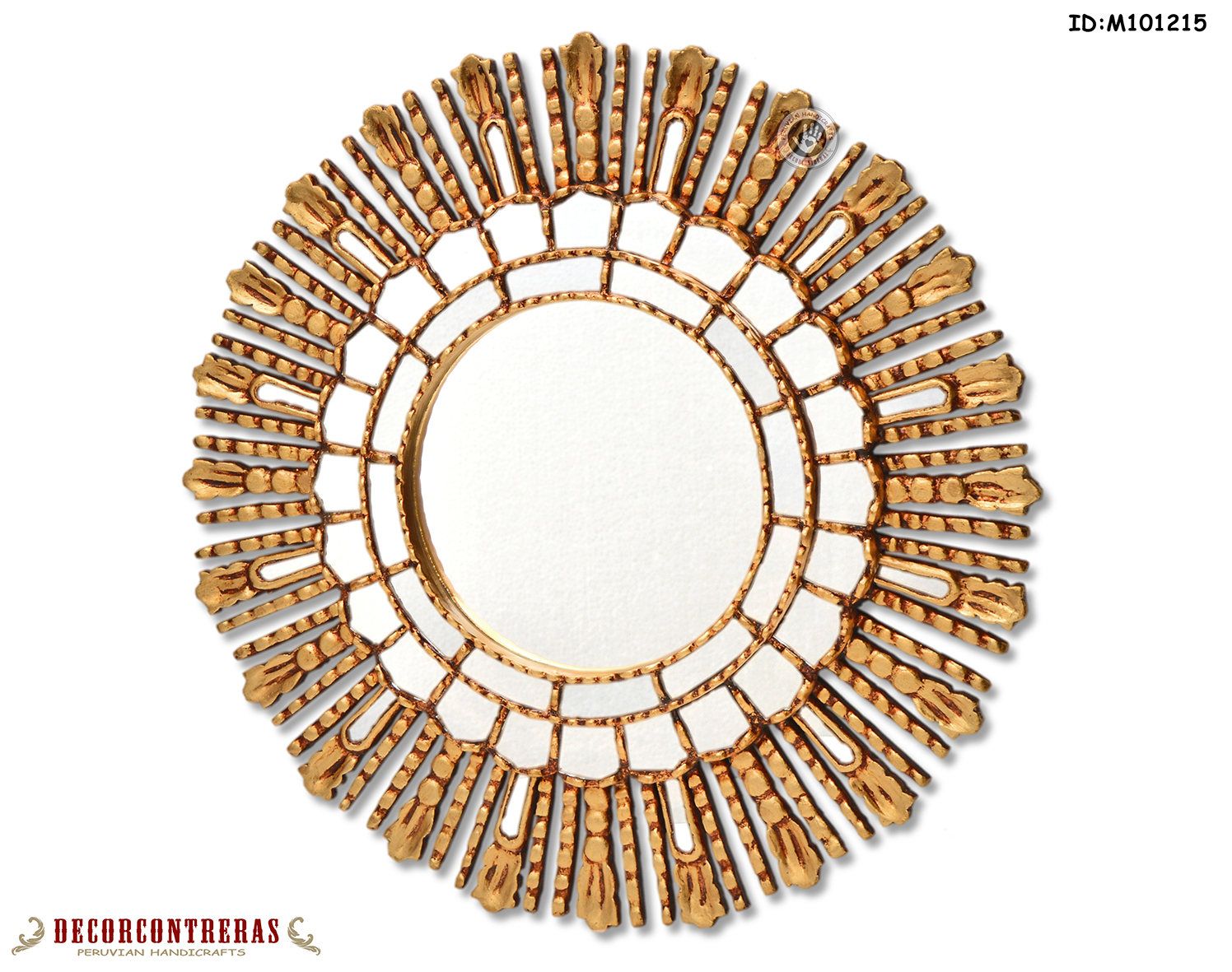 Accent Sunburst Wall Mirrors 23.6", Handcrafted Gold Round Mirror For Wall  Decorative From Peru, Gold Leaf Wood Round Mirror For Living Room With Regard To Medallion Accent Mirrors (Photo 21 of 30)