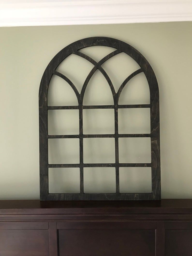 Arched Farmhouse Frame, Faux Window Frame, Arched, Stained, Custom Arch,  Shabby Chic Wall Hanging Wall Decor Shutter Vintage Inspired 38 For Faux Window Wood Wall Mirrors (Photo 29 of 30)