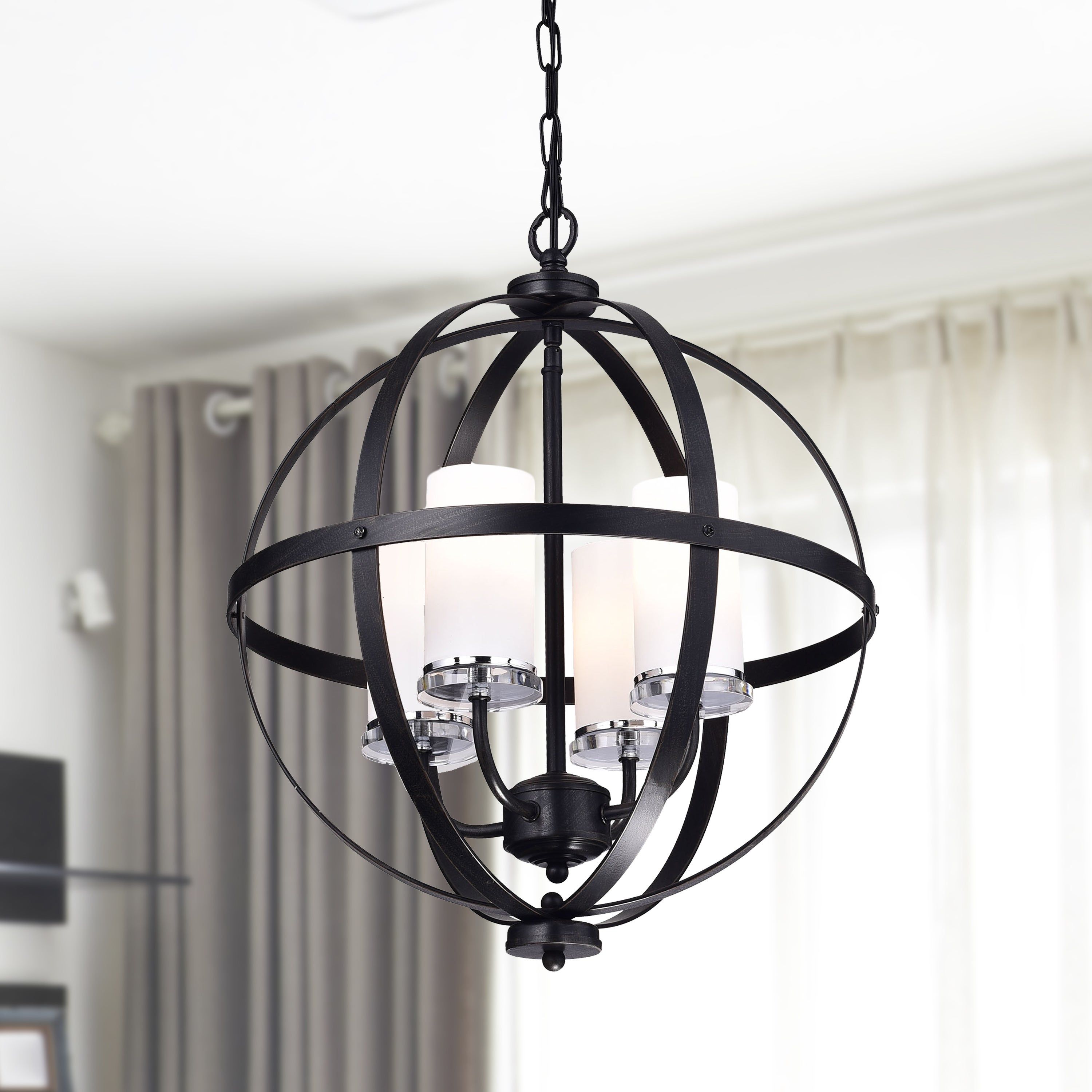 Benita Antique Black Iron Orb Chandelier With Glass Globe Within Donna 4 Light Globe Chandeliers (Photo 29 of 30)