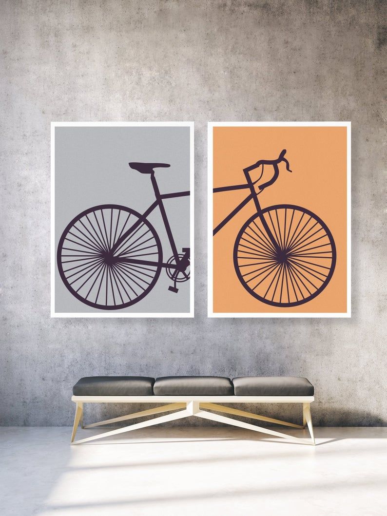Bike Wall Poster, Bicycle Wall Art, Set 2 Art Prints, Diptych, 2 Piece  Poster, Modern Wall, Living Room Decor, Modern Office Within Bike Wall Decor (View 30 of 30)