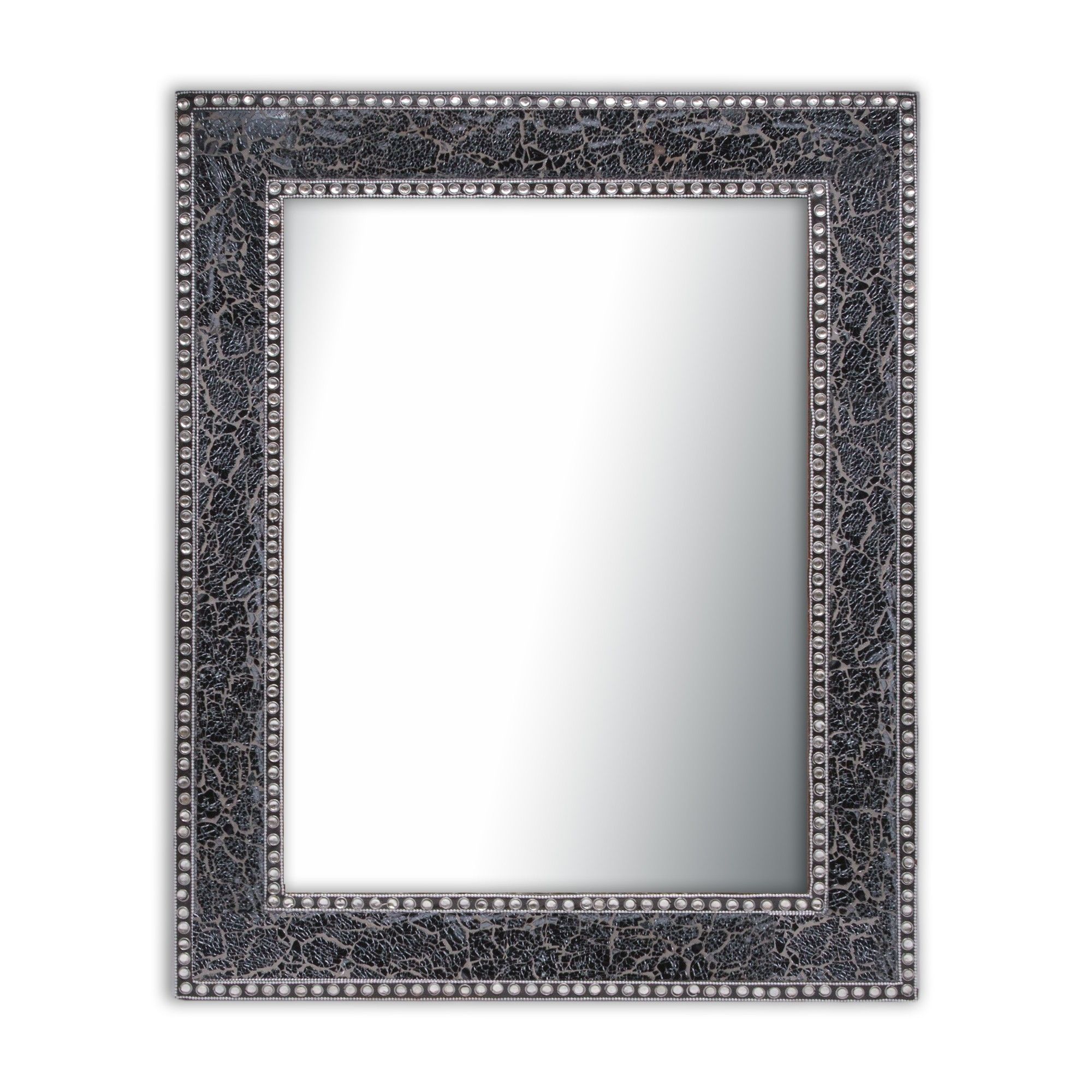 Buy 30"x24" Black/gray Crackled Glass Decorative Wall Mirror Within Round Eclectic Accent Mirrors (View 28 of 30)