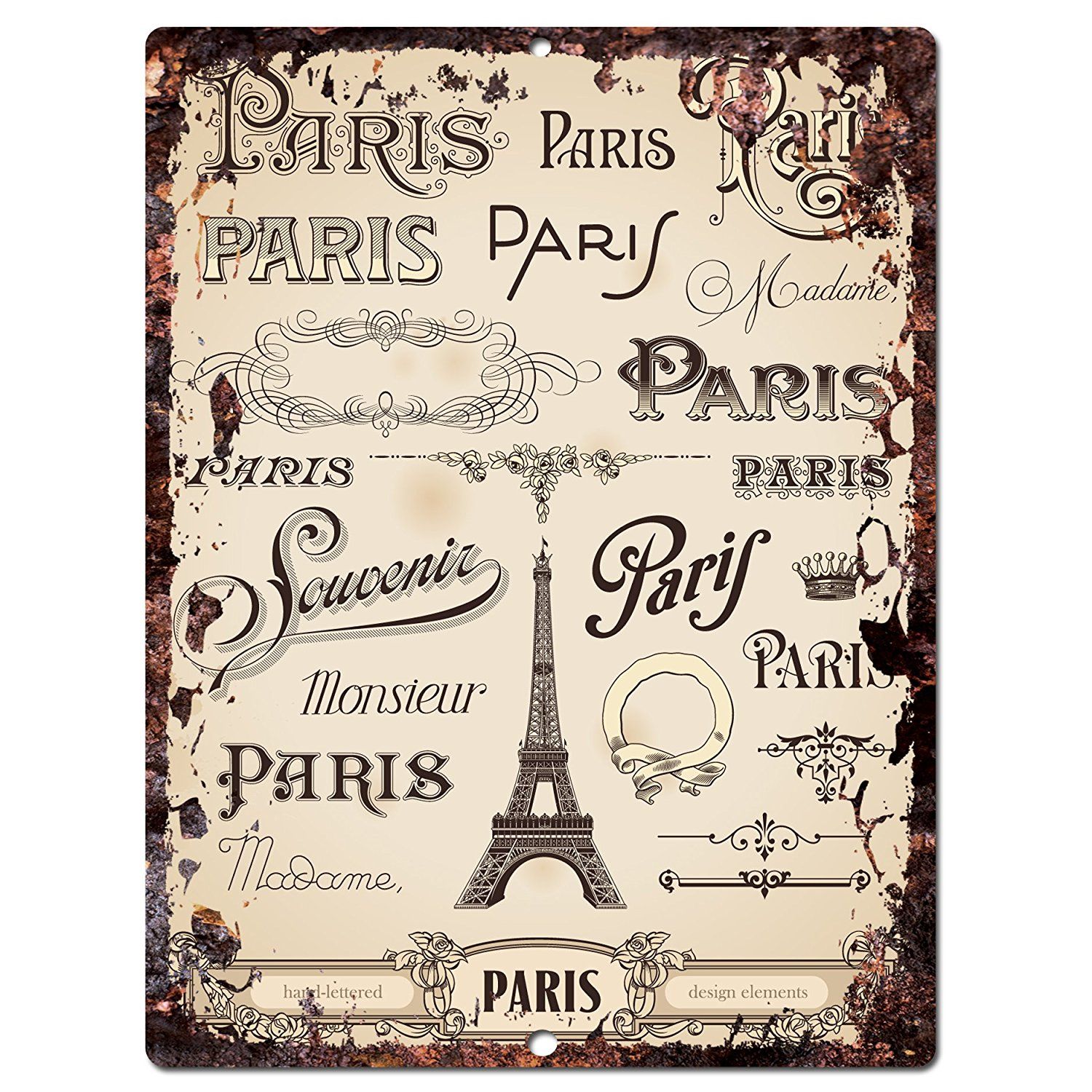 Buy Paris Chic Sign Rustic Shabby Vintage Style Retro In Personalized Distressed Vintage Look Kitchen Metal Sign Wall Decor (View 27 of 30)
