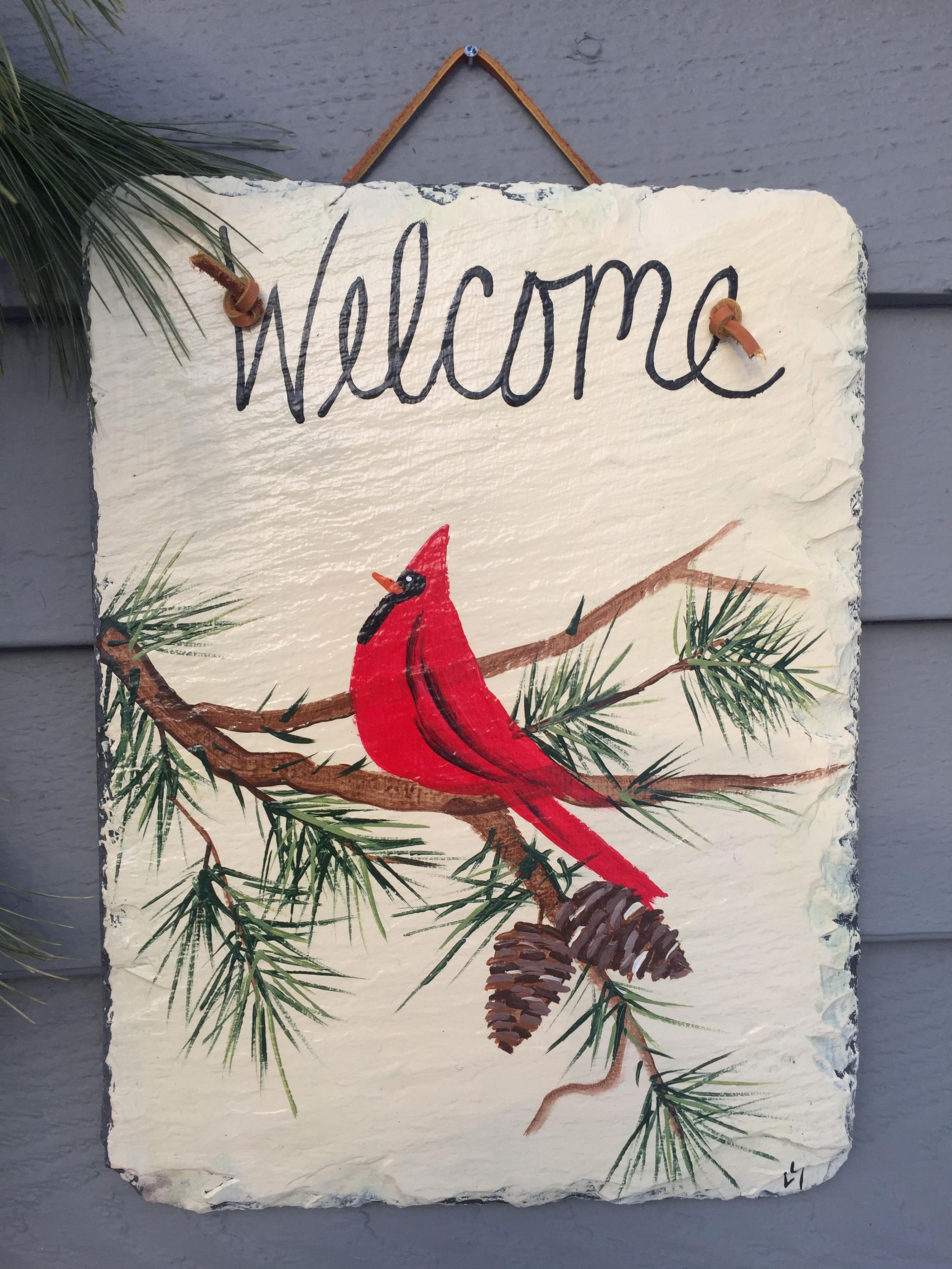 Cardinal Welcome Sign, Cardinal Winter Slate Door Hanging With Tree Welcome Sign Wall Decor (View 29 of 30)