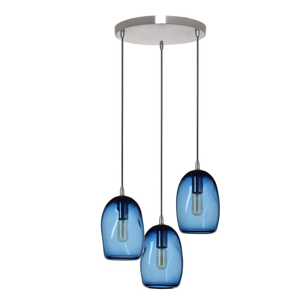 Casamotion 6 In. W X 9 In. H 3 Light Nickel Organic Contemporary Hand Blown  Glass Chandelier With Blue Glass Shades Throughout Lyon 3 Light Unique / Statement Chandeliers (Photo 28 of 30)