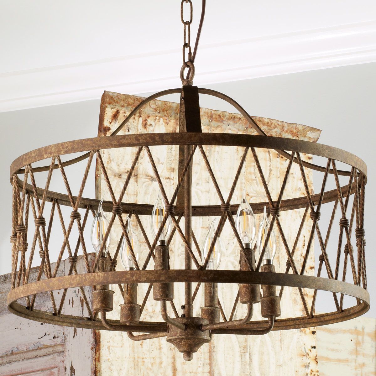 Check Out Faded Rustic Drum Cage Chandelier – 6 Light From Throughout Aadhya 5 Light Drum Chandeliers (Photo 14 of 30)