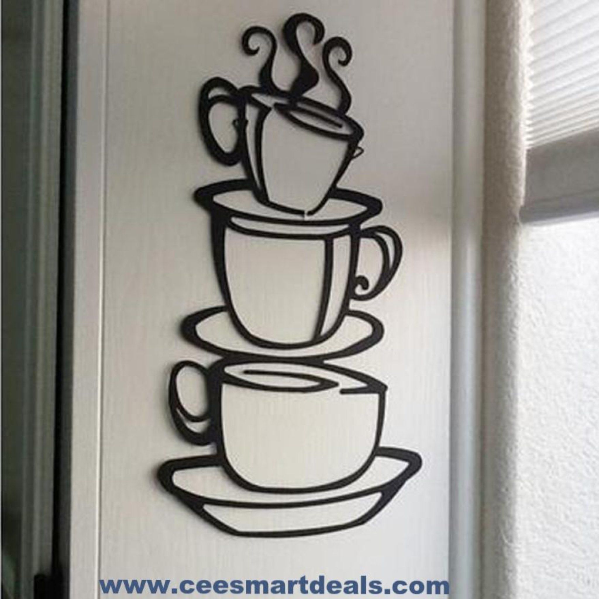 Coffee House Cup Decals Vinyl Wall Sticker | Kitchen Remodel In Decorative Three Stacked Coffee Tea Cups Iron Widget Wall Decor (View 4 of 30)