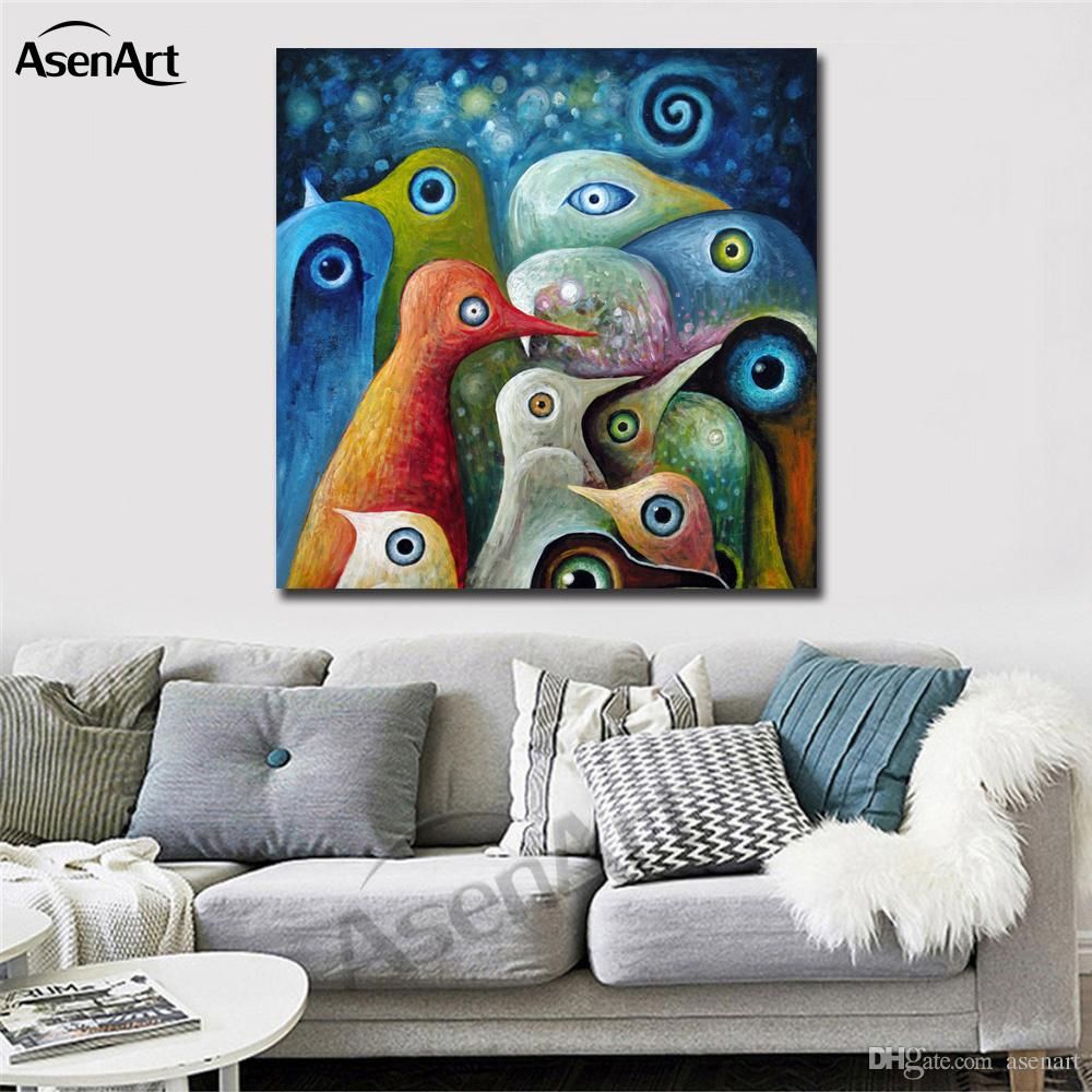 Colorful Abstract Birds Modernism Oil Painting Printed On Canvas Mural Art  Home Decor For Hotel Cafe Bar Office Wall Art Intended For Abstract Bar And Panel Wall Decor (Photo 10 of 30)