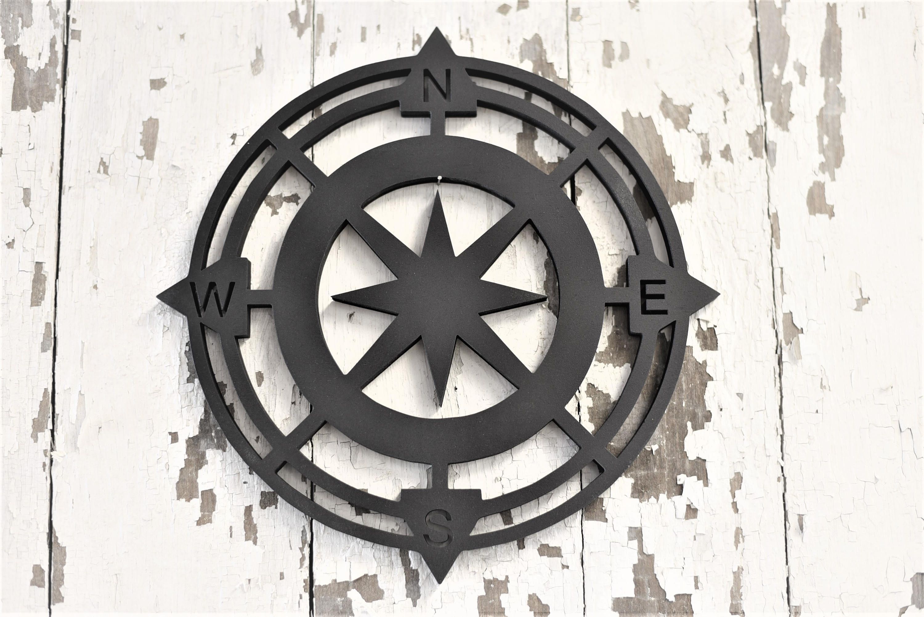 Compass Wood Stained Round Wood Cut Wall Art Sign Decor For Round Compass Wall Decor (View 22 of 30)