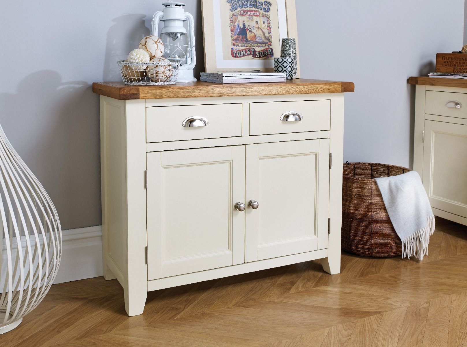 Country Cottage 100cm Cream Painted Oak Sideboard Intended For Rutherford Sideboards (Photo 26 of 30)