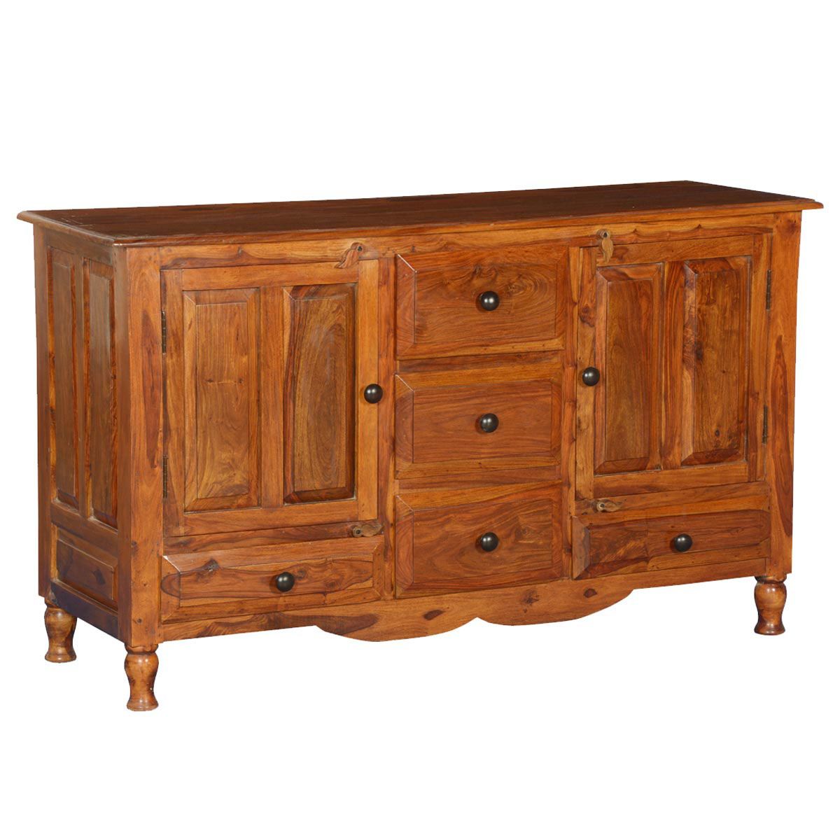 Courtdale Rustic Solid Wood 4 Door 3 Drawer Sideboard In Courtdale Sideboards (View 22 of 30)