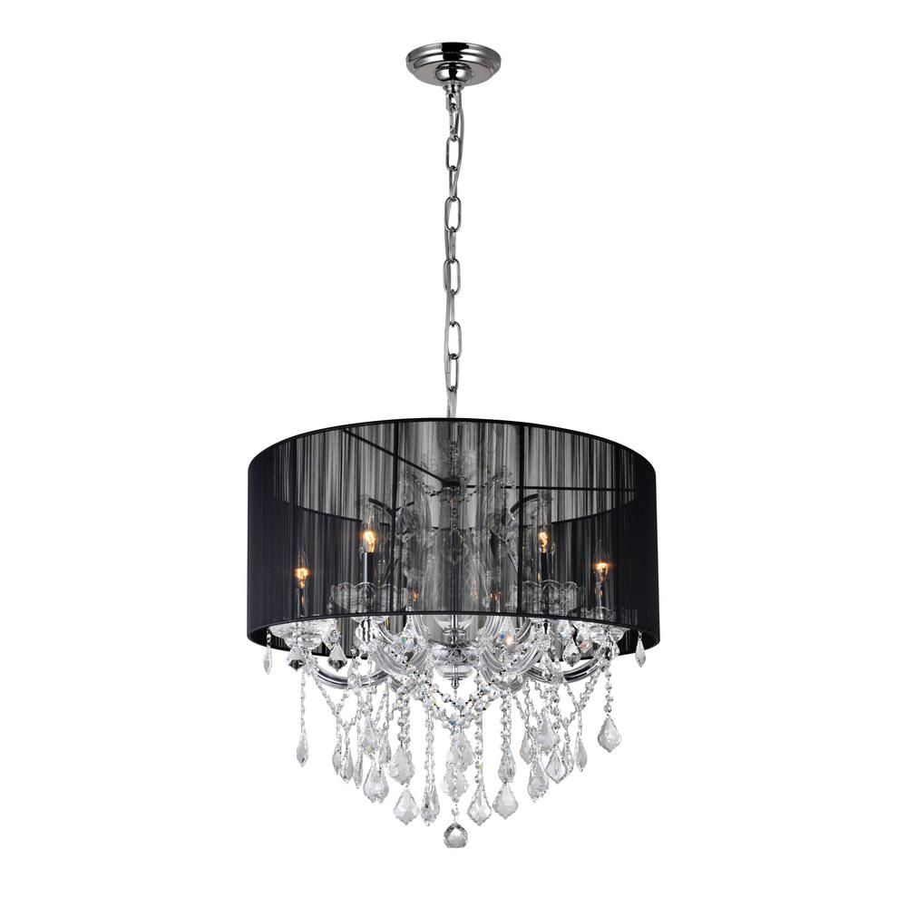 Cwi Lighting Maria Theresa 6 Light Chrome Chandelier With Black Shade Intended For Thresa 5 Light Shaded Chandeliers (View 20 of 30)