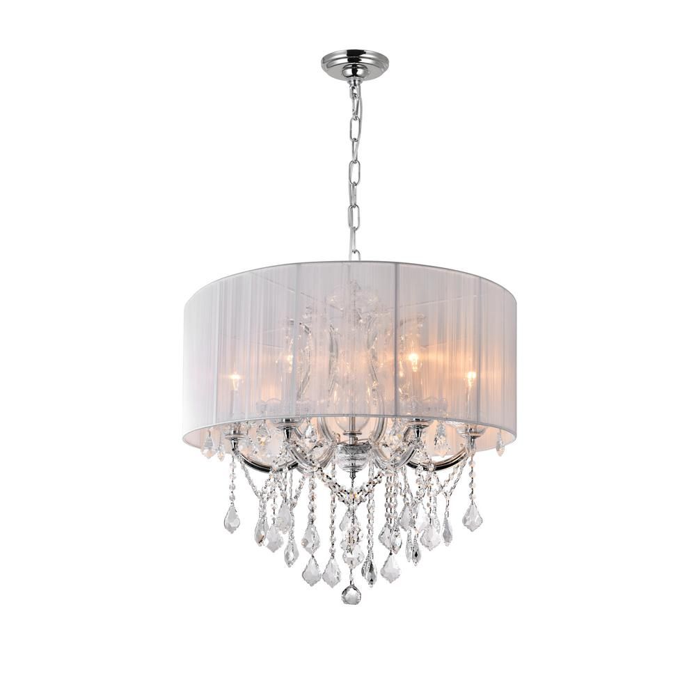 Cwi Lighting Maria Theresa 6 Light Chrome Chandelier With White Shade Intended For Thresa 5 Light Shaded Chandeliers (View 14 of 30)
