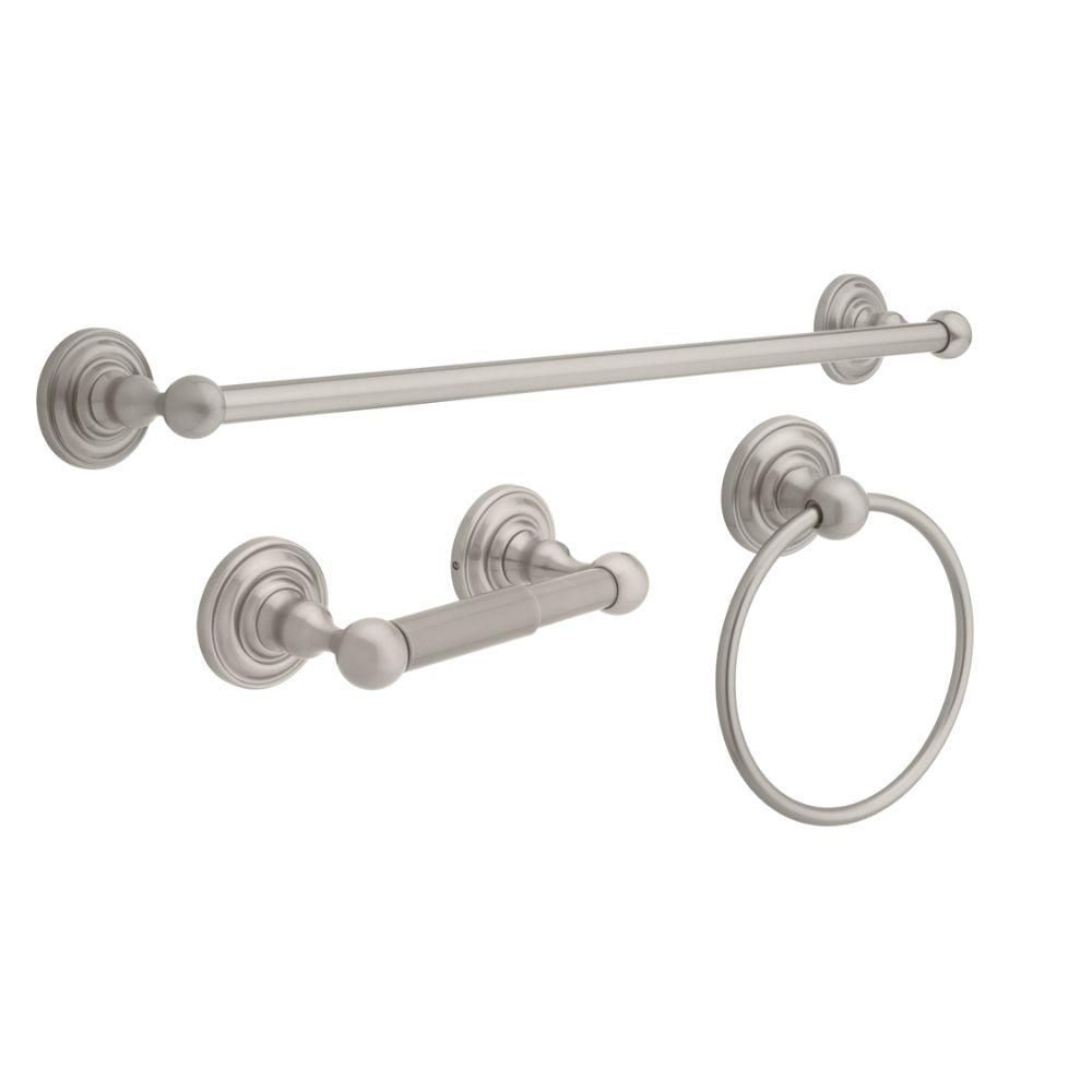 Delta Greenwich 3 Piece Bath Hardware Set With Towel Ring Toilet Paper  Holder And 24 In. Towel Bar In Brushed Nickel With 3 Piece Capri Butterfly Wall Decor Sets (Photo 28 of 30)