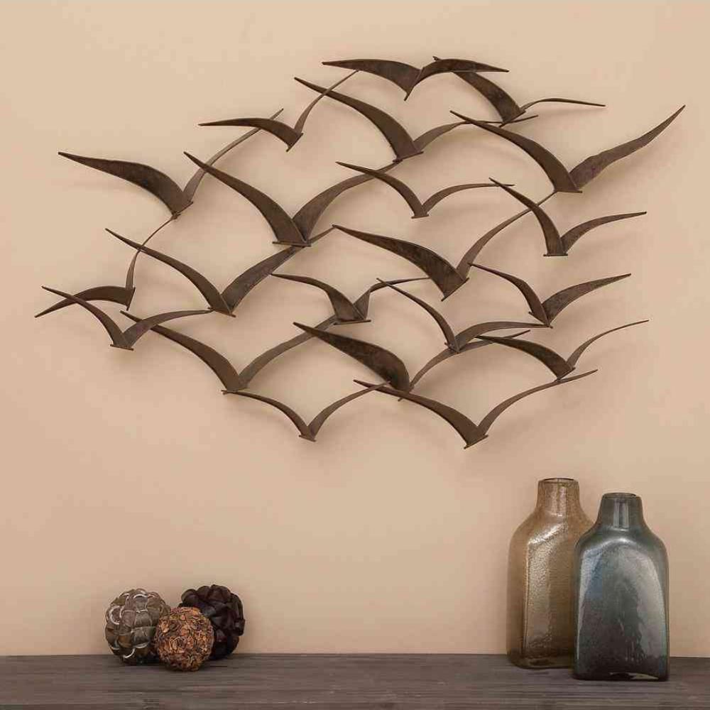 Details About 47 In. X 26 In. Brown Iron Flying Birds Wall Decor Modern  Metal Wall Art Regarding Brown Wood And Metal Wall Decor (Photo 10 of 30)