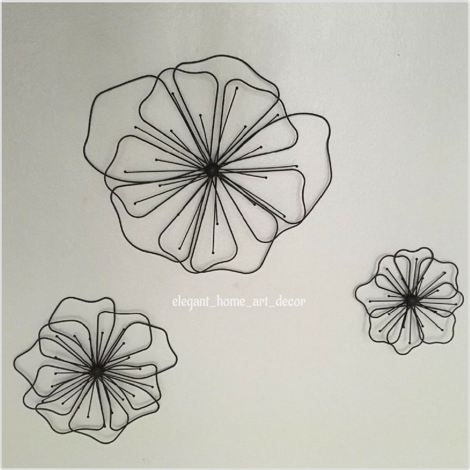 Details About Rustic Metal Flower Wall Decor Abstract Set Of 3 Wire Wall  Sculpture Home Garden Regarding Metal Flower Wall Decor (set Of 3) (View 7 of 30)