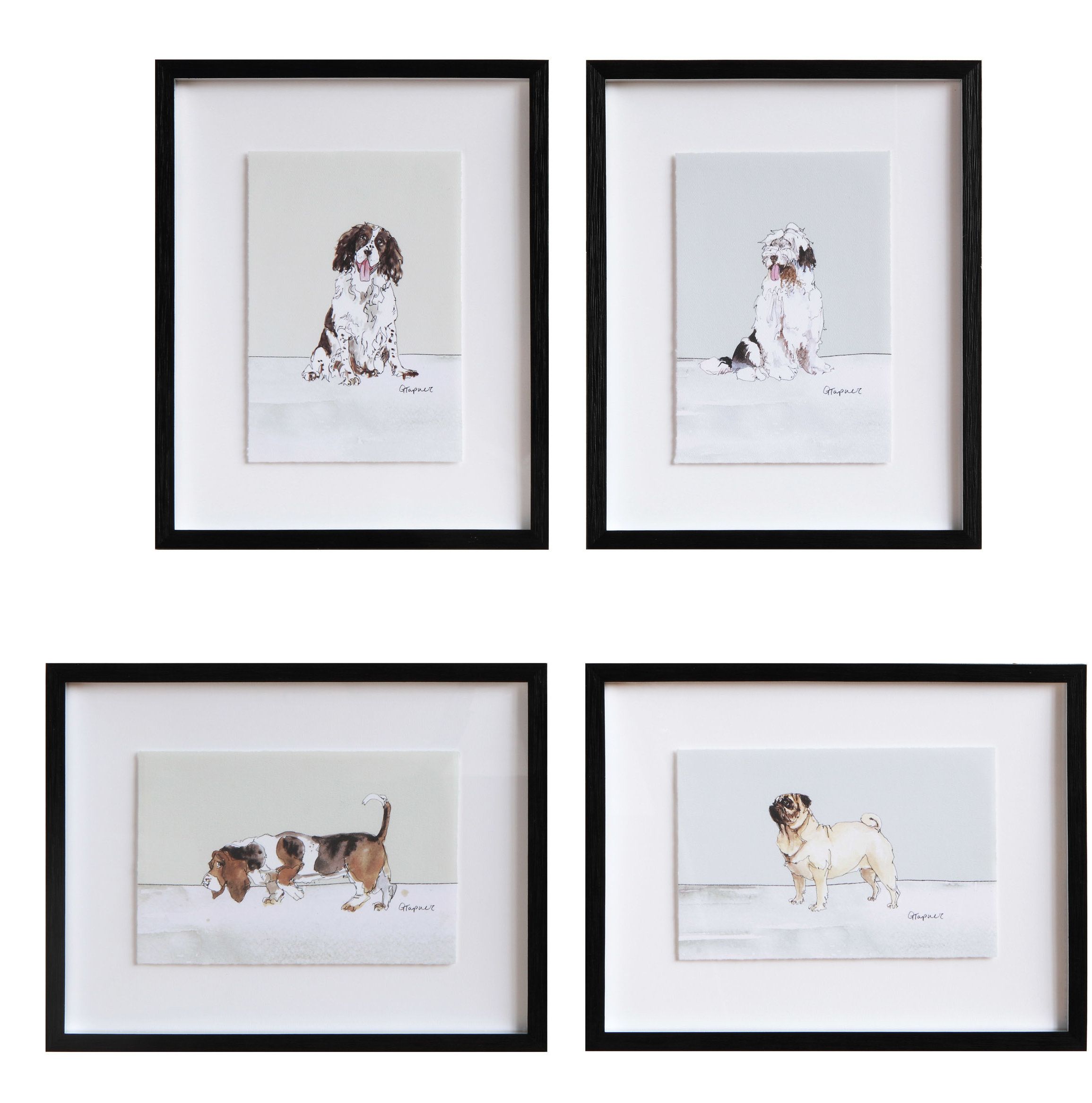 'dogs In Black Framed Wall Décor ' 4 Piece Painting Set Pertaining To 4 Piece Wall Decor Sets (View 26 of 30)