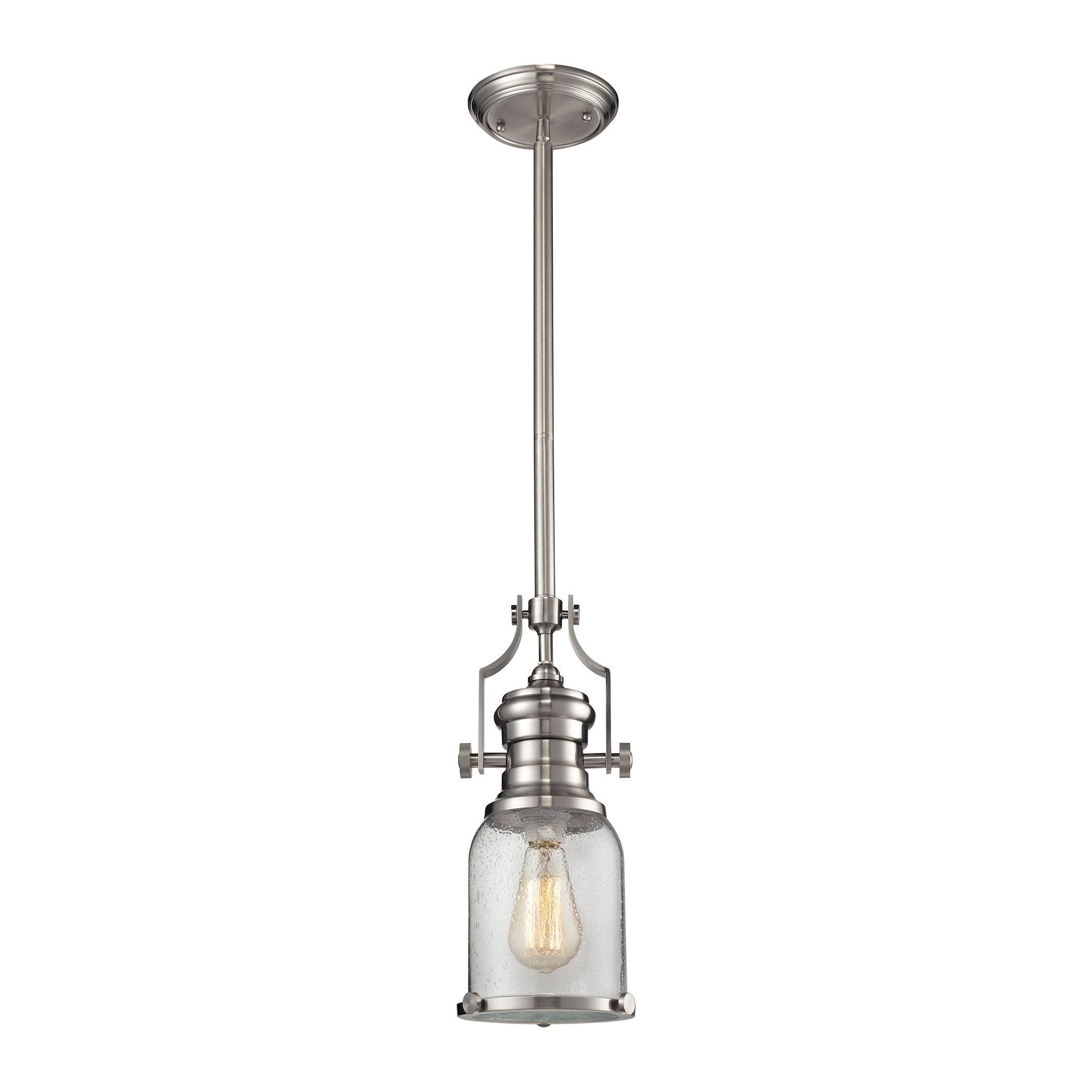 Elk Chadwick Satin Nickel And Seeded Glass 1 Light Pendant Pertaining To Macon 1 Light Single Dome Pendants (View 24 of 30)