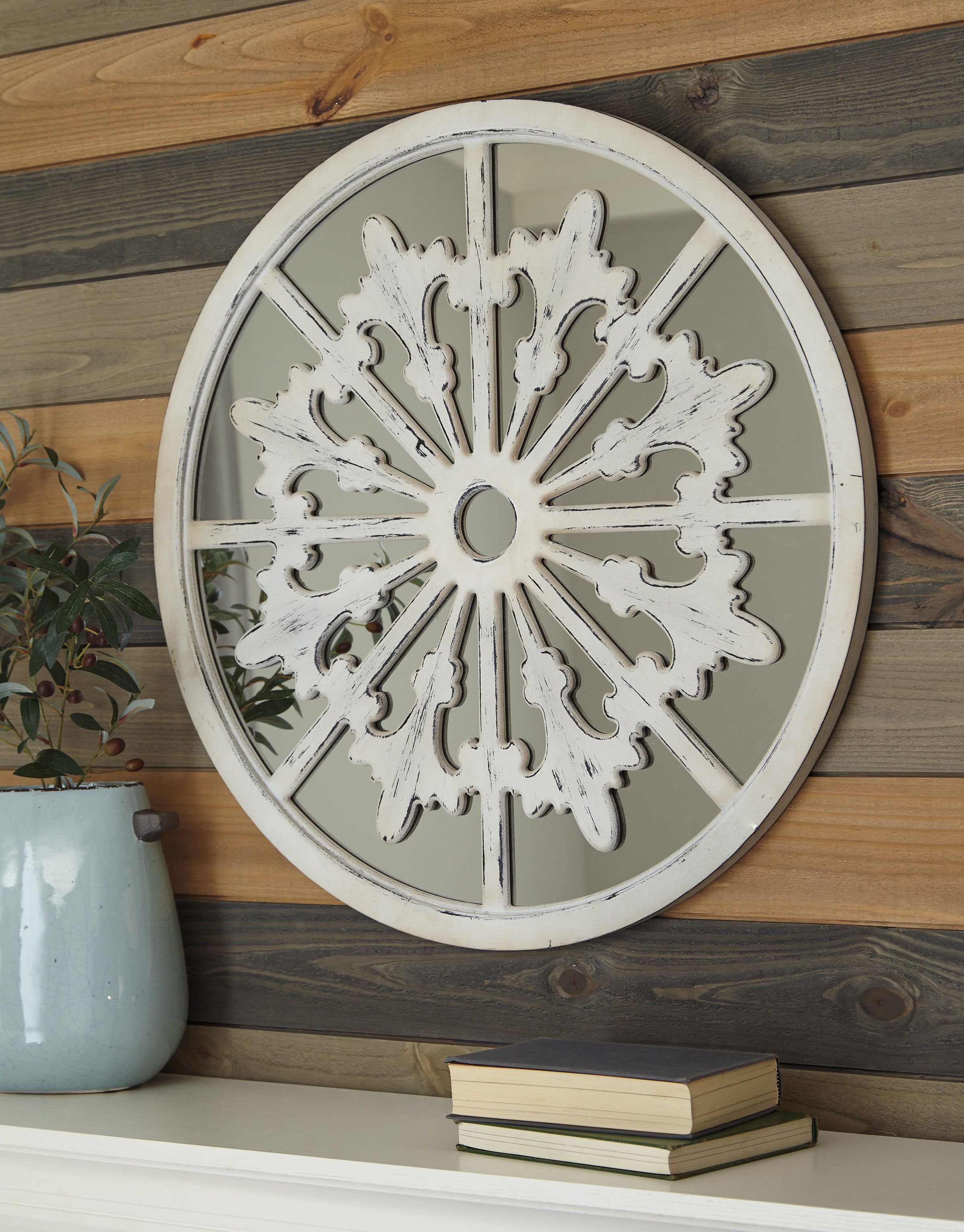 Emlen – Antique White – Accent Mirror In 2019 | Accessories In Medallion Accent Mirrors (View 10 of 30)
