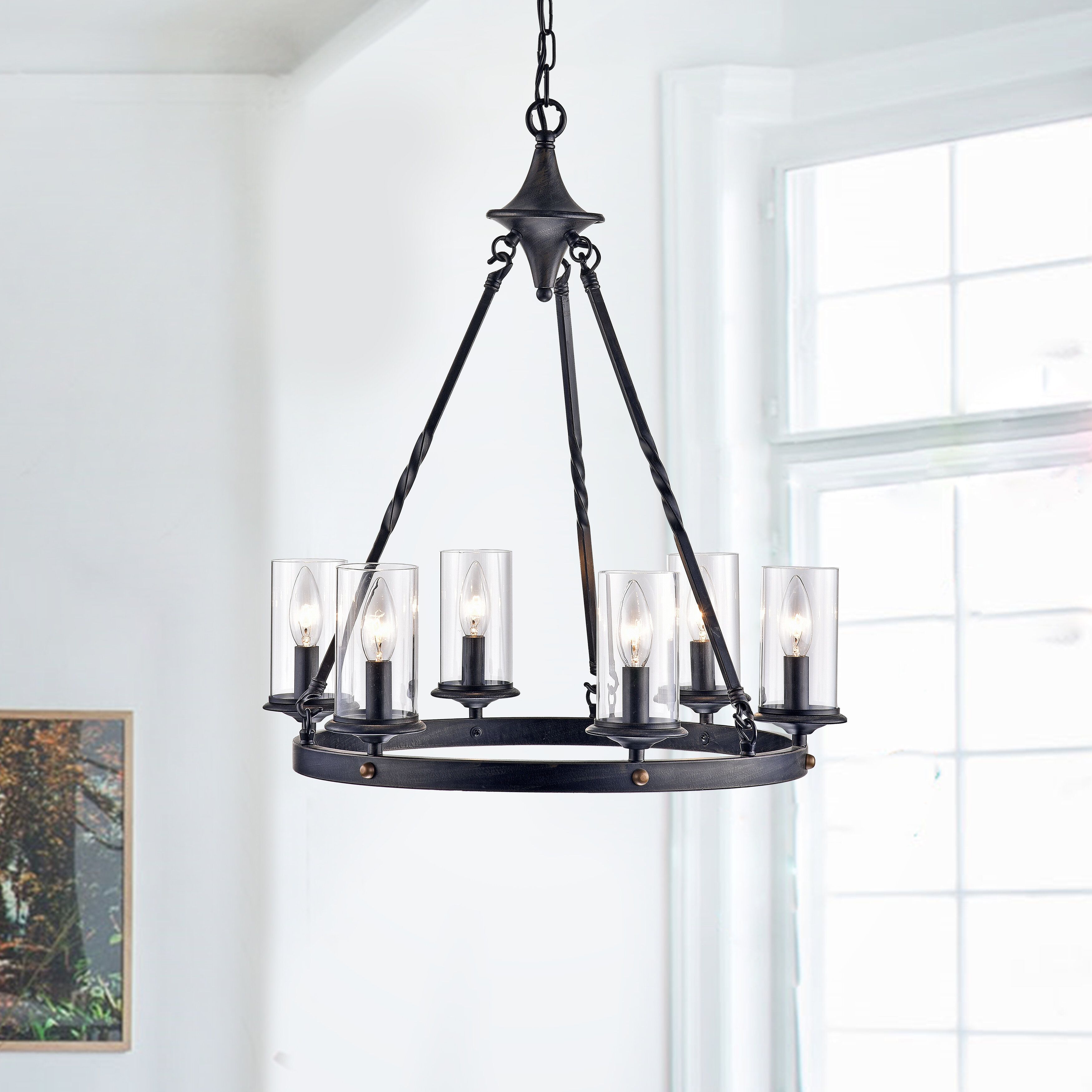 Farmhouse & Rustic Black Chandeliers | Birch Lane Within Hamza 6 Light Candle Style Chandeliers (View 24 of 30)
