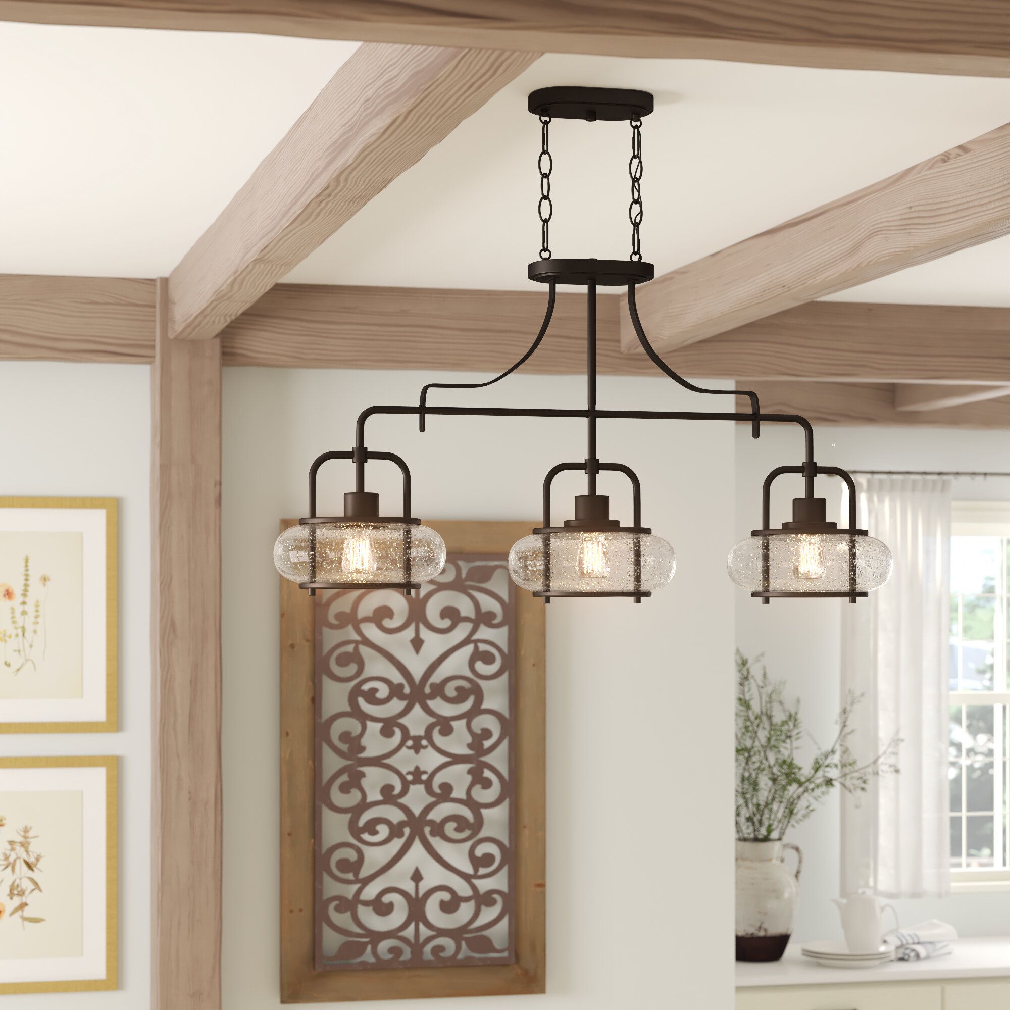 Farmhouse & Rustic Damp Location Kitchen Island Pendants For Dunson 3 Light Kitchen Island Pendants (View 16 of 30)