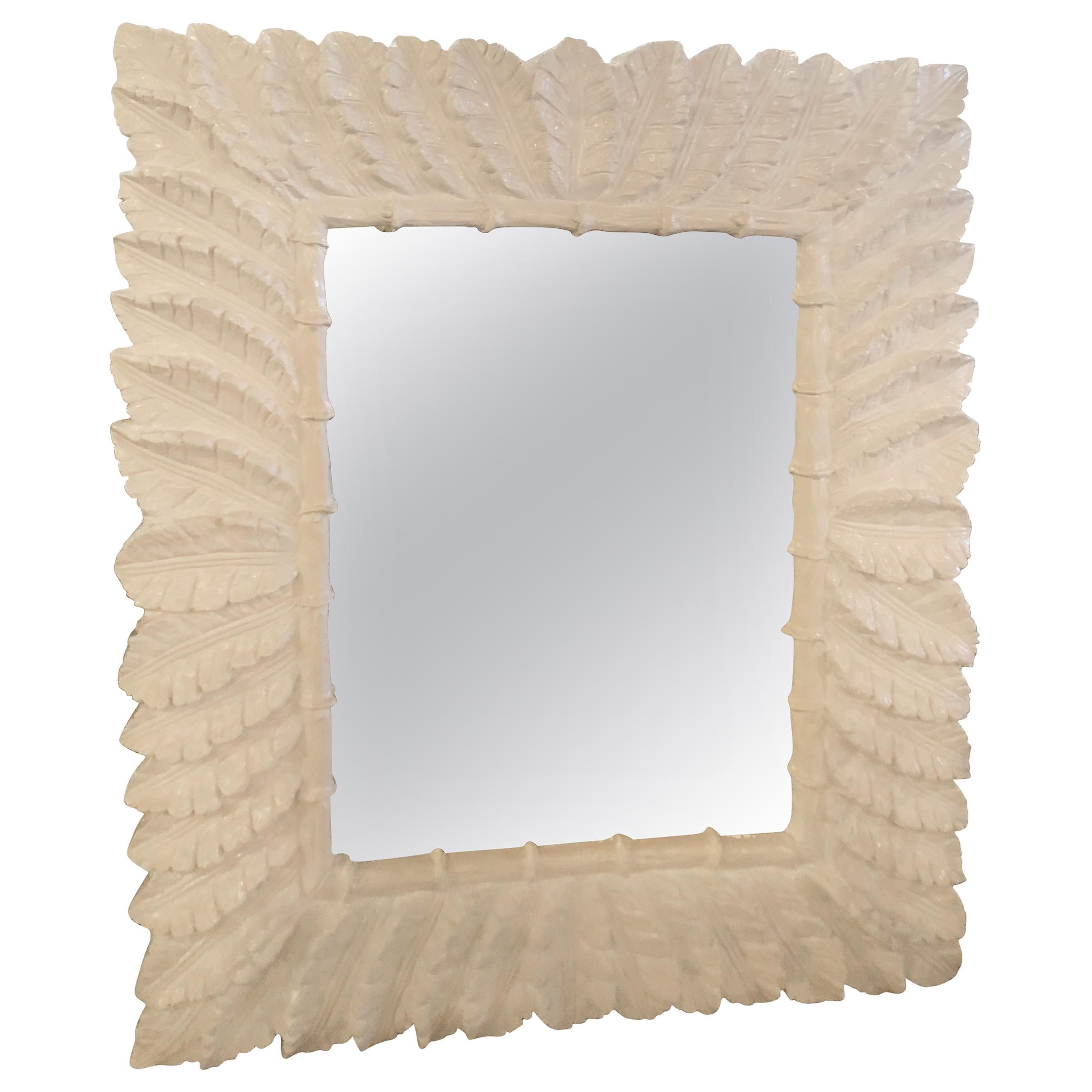 Faux Bamboo White Lacquer Frame Rectangular Wall Mirror With Faux Window Wood Wall Mirrors (View 27 of 30)