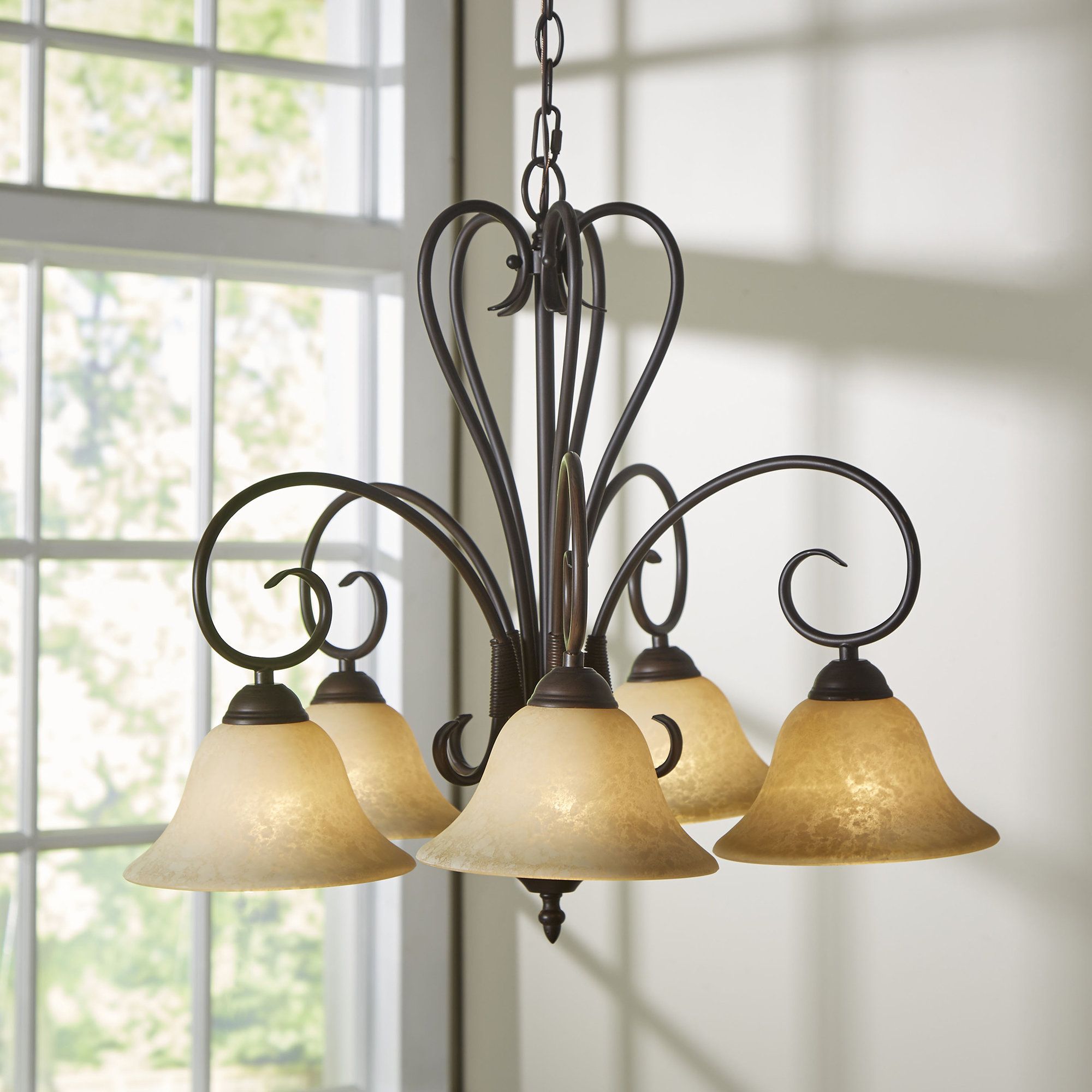 Gaines 5 Light Shaded Chandelier For Grullon Scroll 1 Light Single Bell Pendants (Photo 27 of 30)